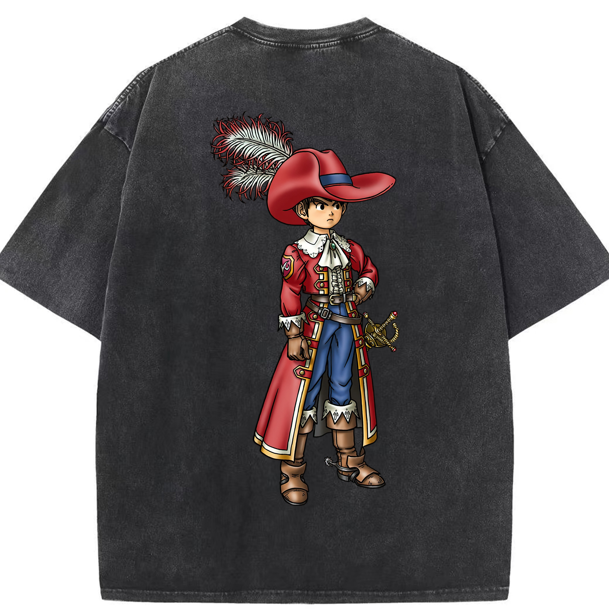 （画像用） ドラゴンクエスト Doragon Kuesuto Dragon Quest 綿100% ヴィンテージ風 半袖Tシャツ（背面プリント）