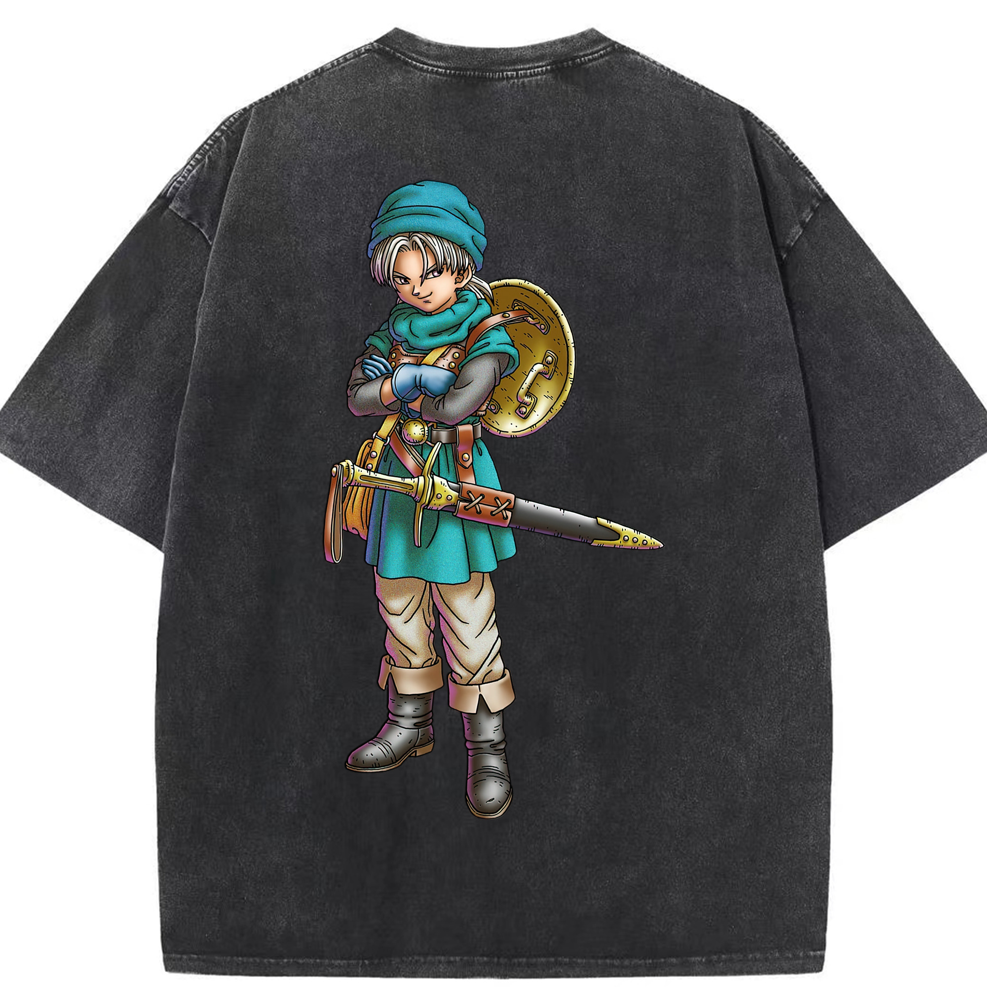 （画像用） ドラゴンクエスト Doragon Kuesuto Dragon Quest 綿100% ヴィンテージ風 半袖Tシャツ（背面プリント）