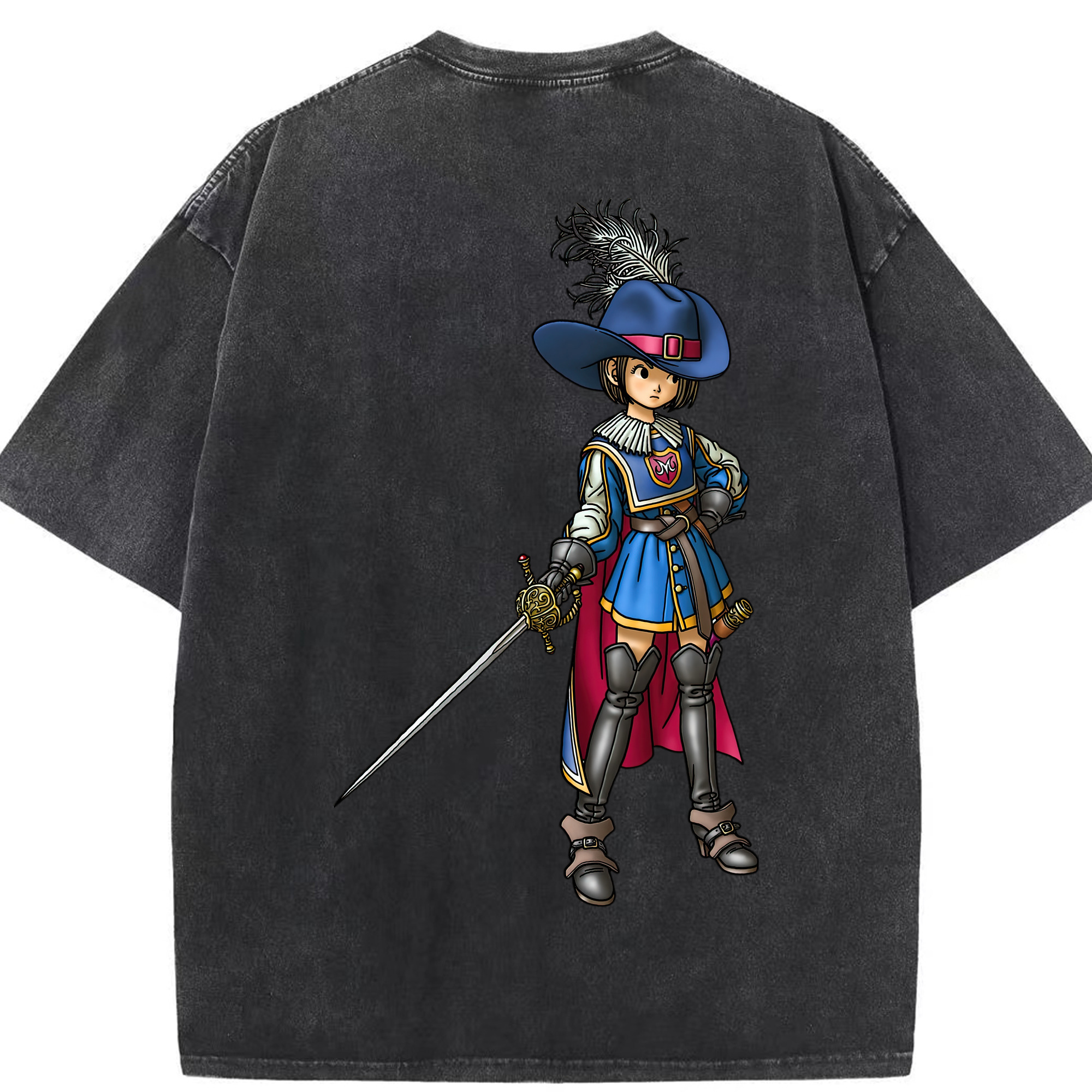 （画像用） ドラゴンクエスト Doragon Kuesuto Dragon Quest 綿100% ヴィンテージ風 半袖Tシャツ（背面プリント）