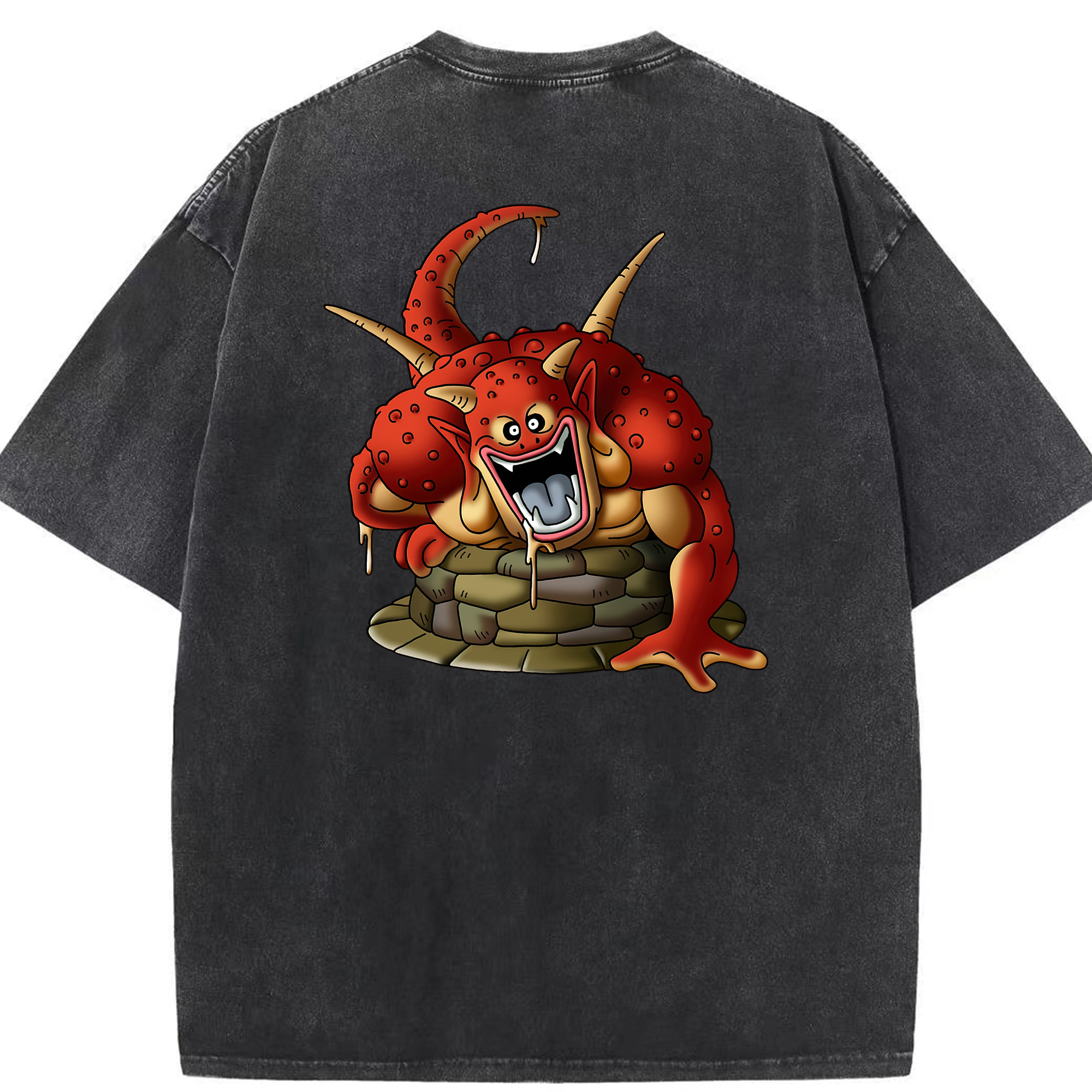 （画像用） ドラゴンクエスト Doragon Kuesuto Dragon Quest 綿100% ヴィンテージ風 半袖Tシャツ（背面プリント）