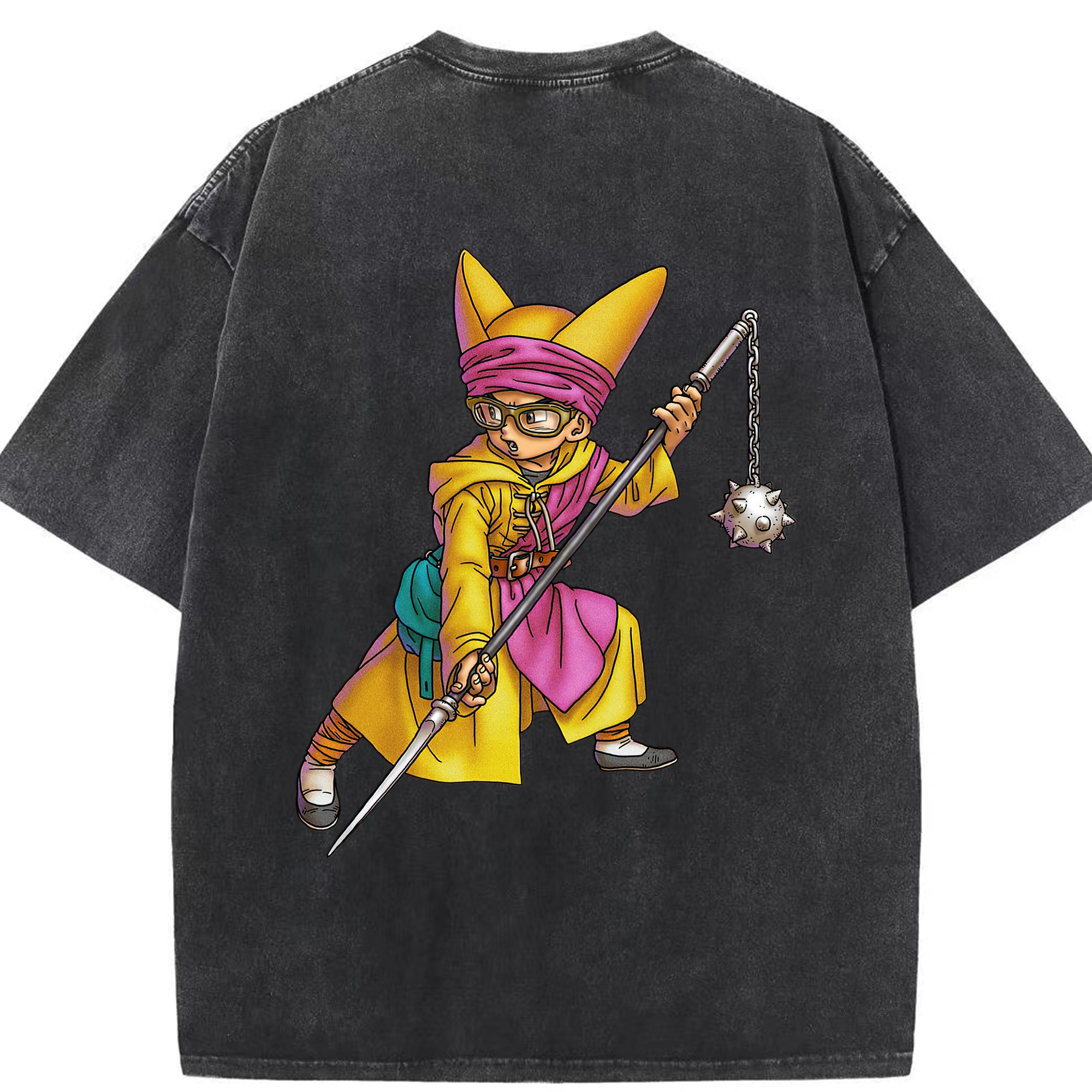 （画像用） ドラゴンクエスト Doragon Kuesuto Dragon Quest 綿100% ヴィンテージ風 半袖Tシャツ（背面プリント）