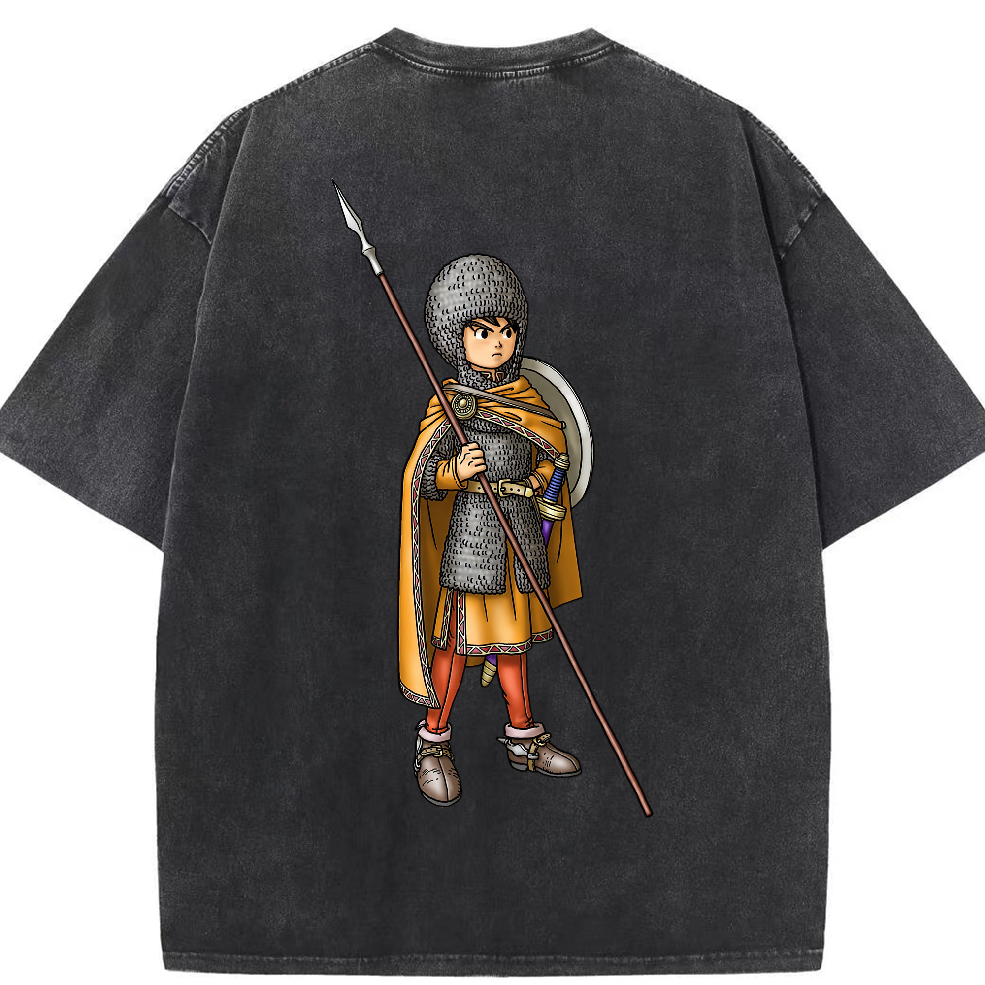 （画像用） ドラゴンクエスト Doragon Kuesuto Dragon Quest 綿100% ヴィンテージ風 半袖Tシャツ（背面プリント）