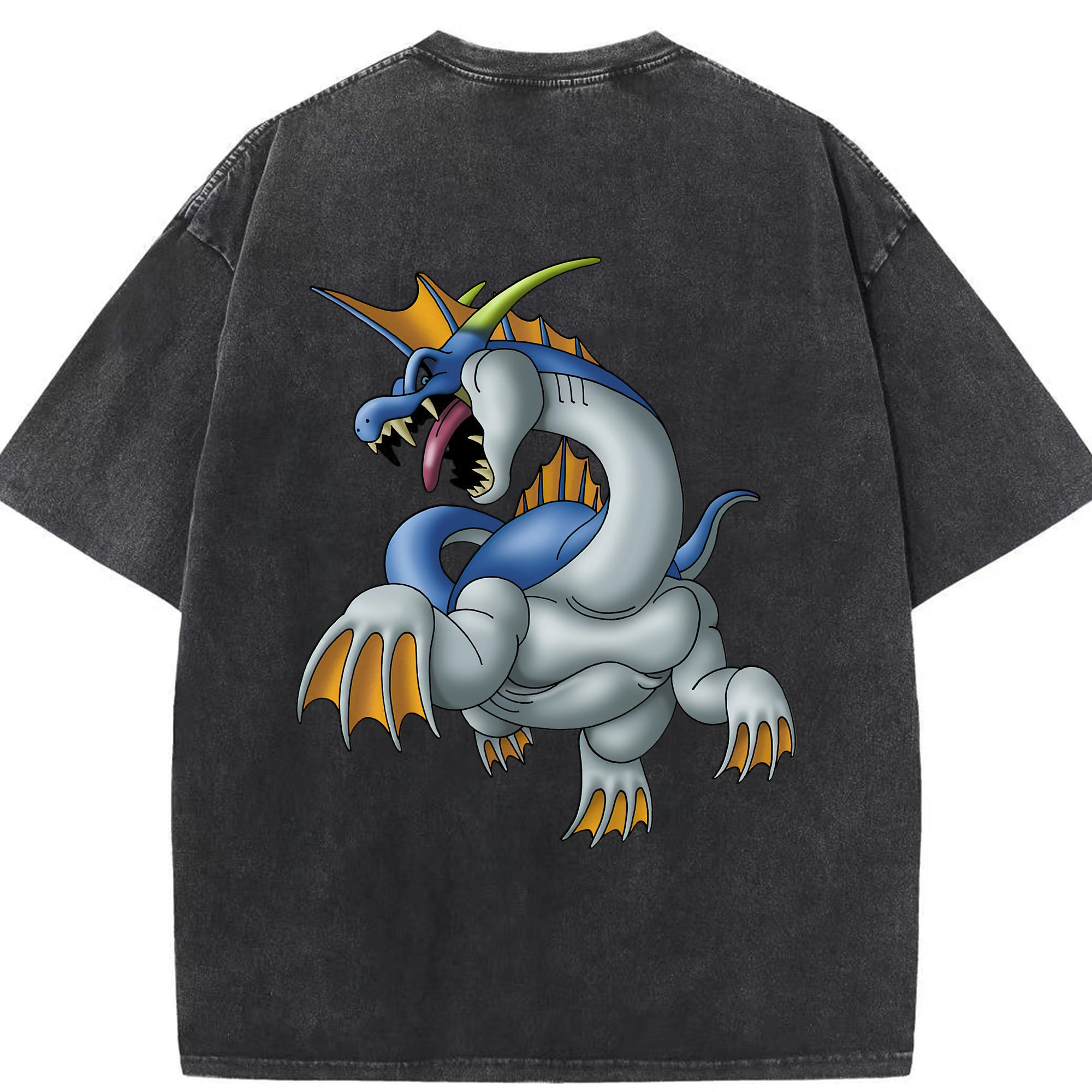 （画像用） ドラゴンクエスト Doragon Kuesuto Dragon Quest 綿100% ヴィンテージ風 半袖Tシャツ（背面プリント）