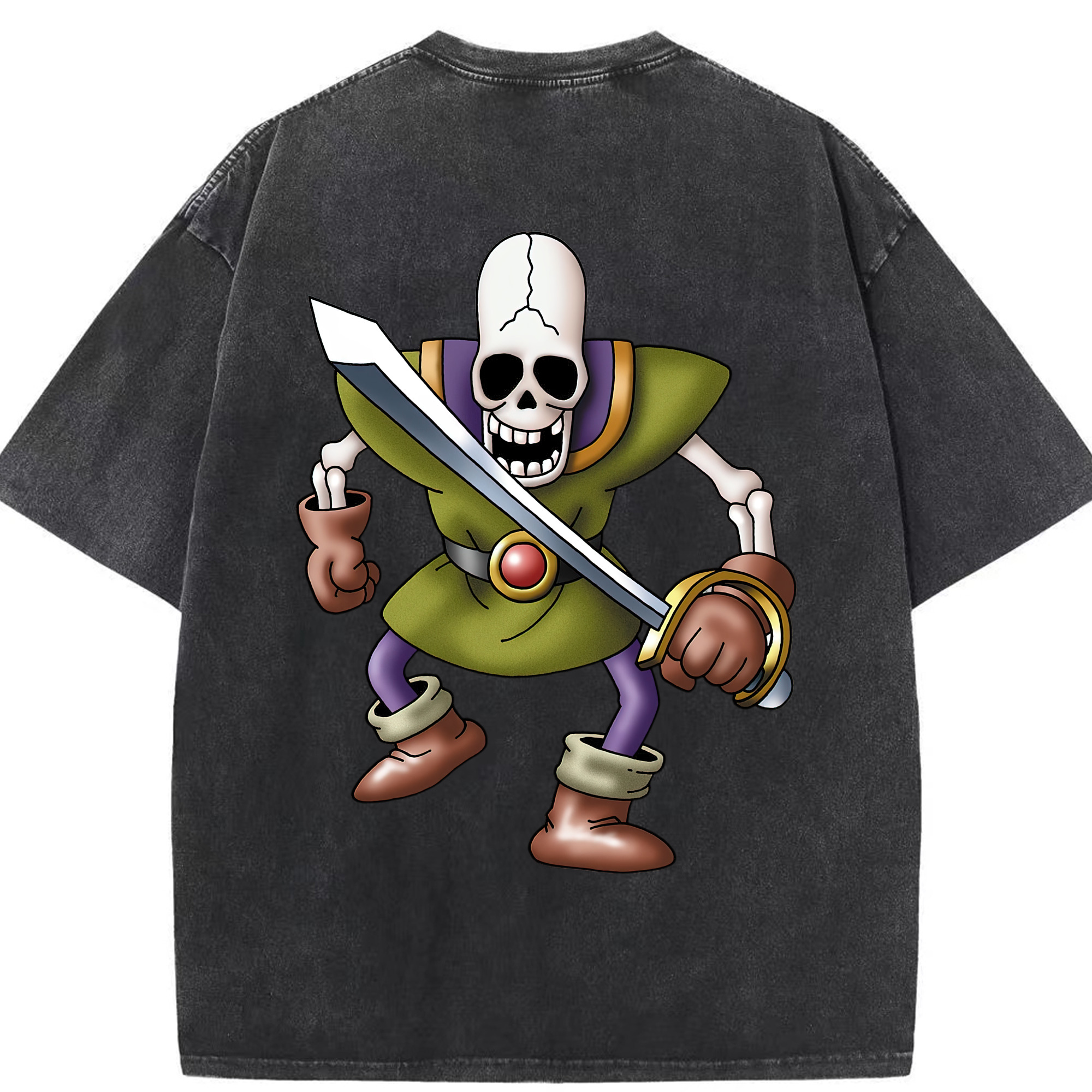 （画像用） ドラゴンクエスト Doragon Kuesuto Dragon Quest 綿100% ヴィンテージ風 半袖Tシャツ（背面プリント）