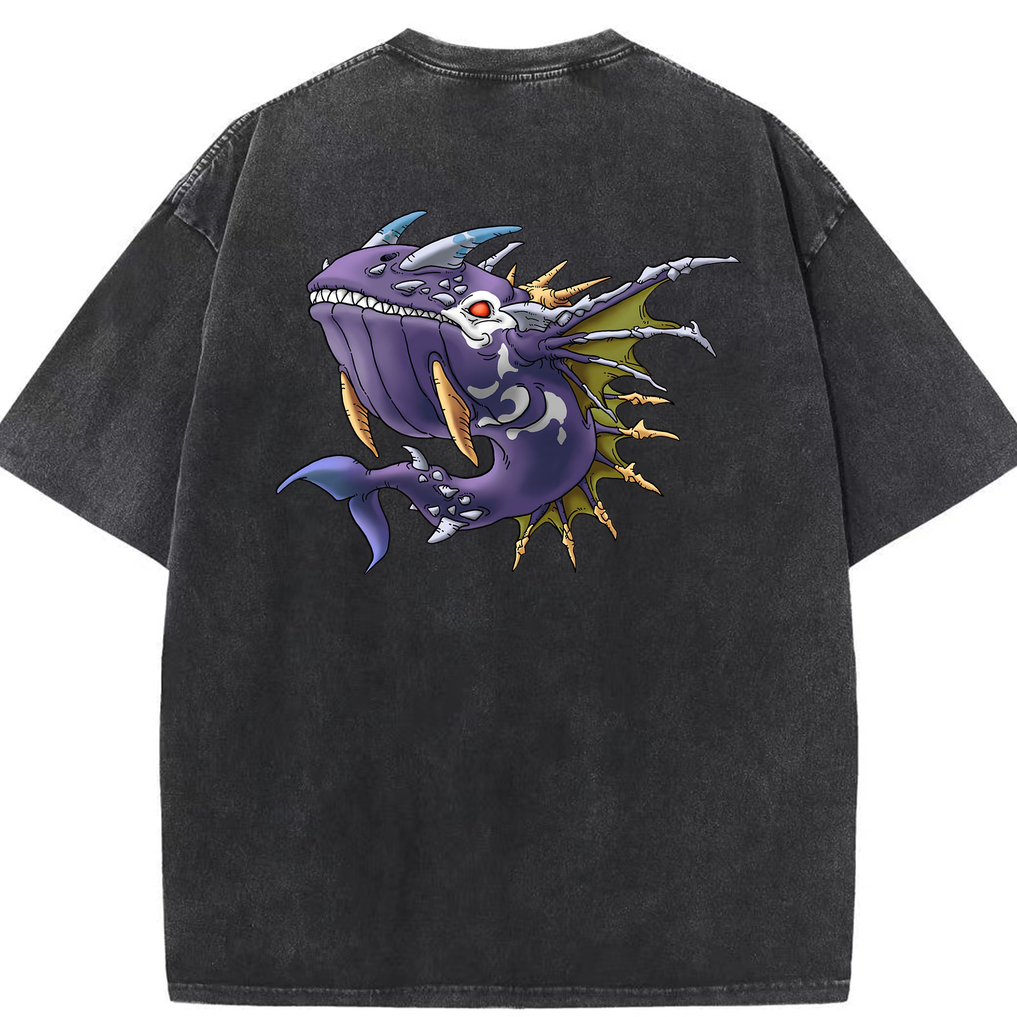 （画像用） ドラゴンクエスト Doragon Kuesuto Dragon Quest 綿100% ヴィンテージ風 半袖Tシャツ（背面プリント）