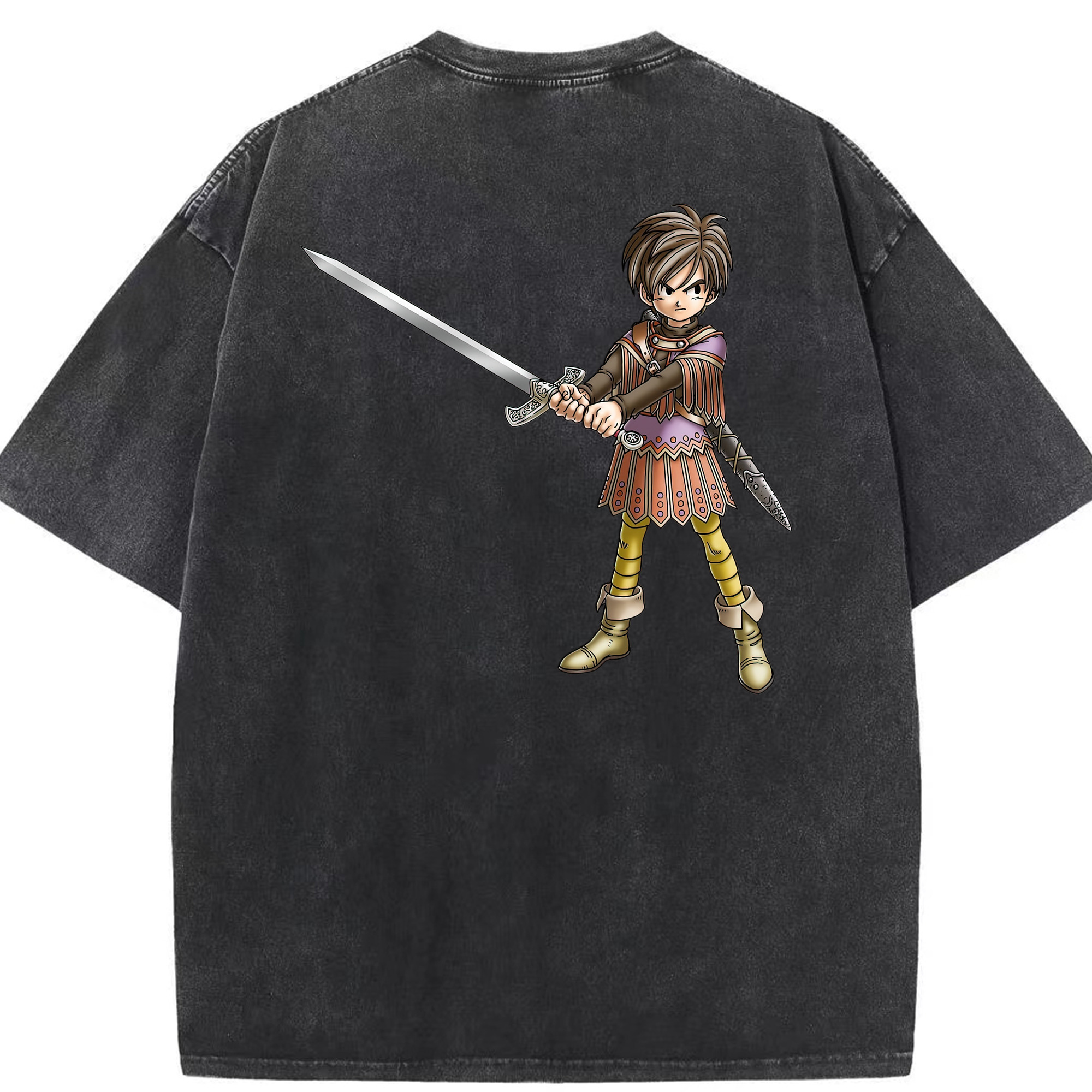 （画像用） ドラゴンクエスト Doragon Kuesuto Dragon Quest 綿100% ヴィンテージ風 半袖Tシャツ（背面プリント）
