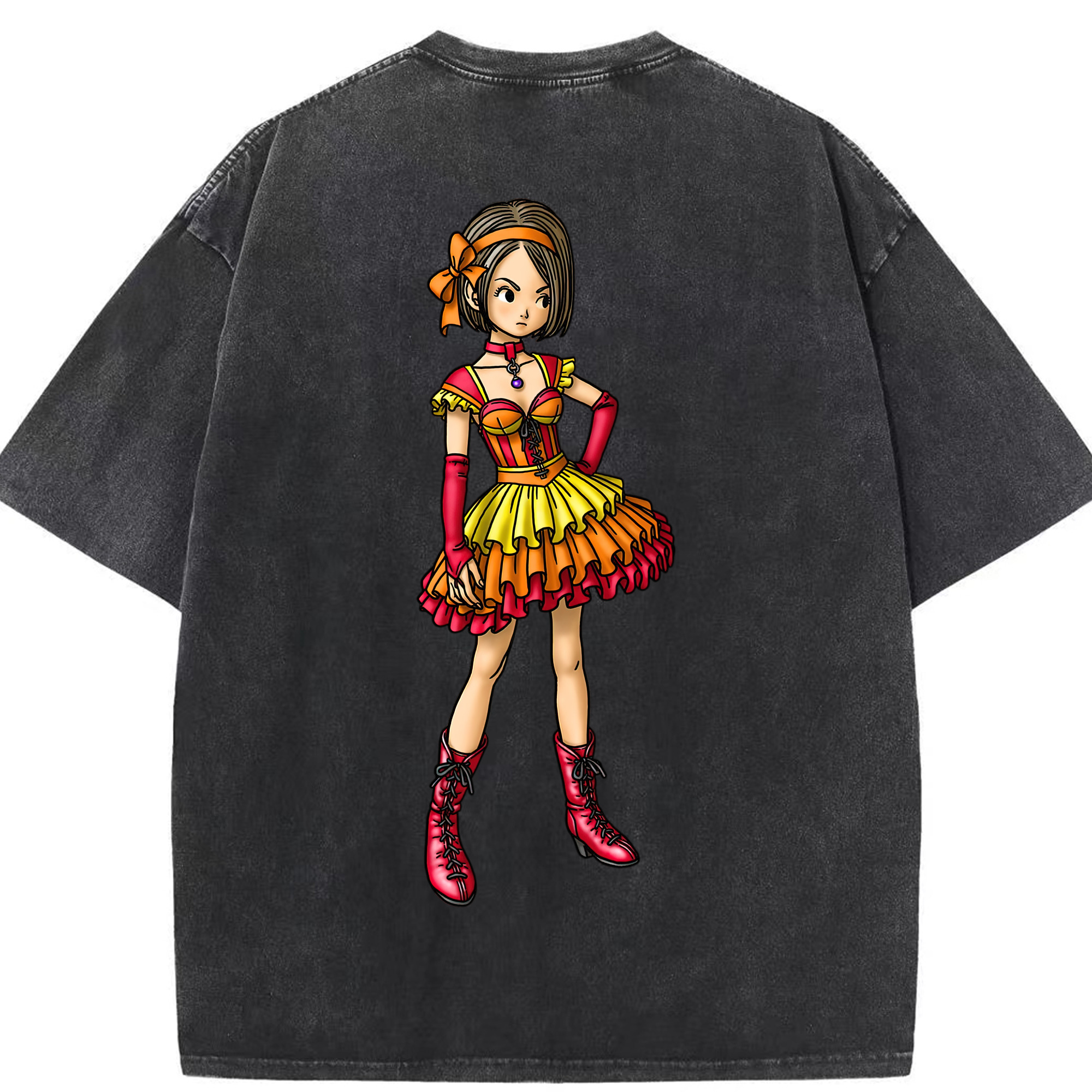 （画像用） ドラゴンクエスト Doragon Kuesuto Dragon Quest 綿100% ヴィンテージ風 半袖Tシャツ（背面プリント）
