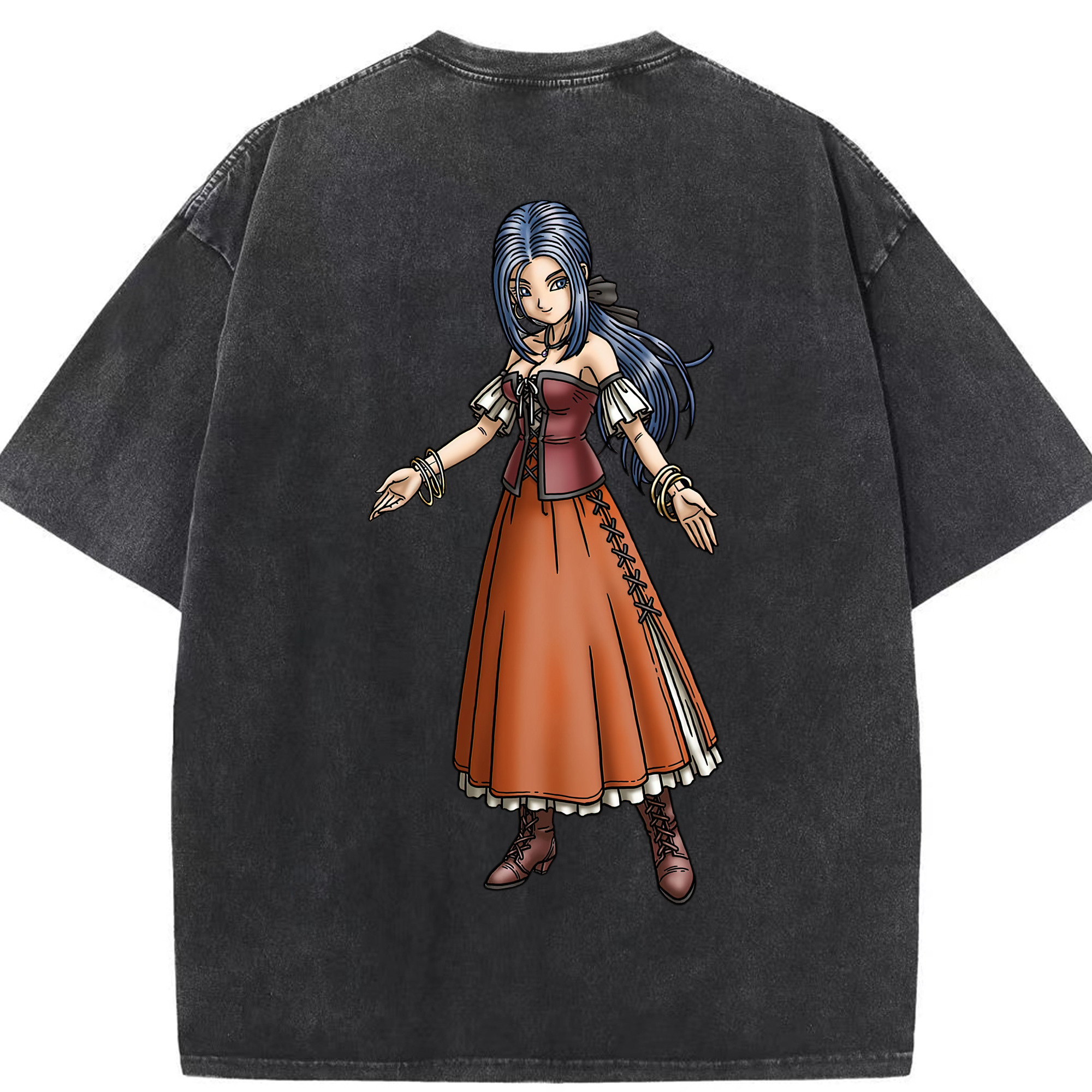 （画像用） ドラゴンクエスト Doragon Kuesuto Dragon Quest 綿100% ヴィンテージ風 半袖Tシャツ（背面プリント）