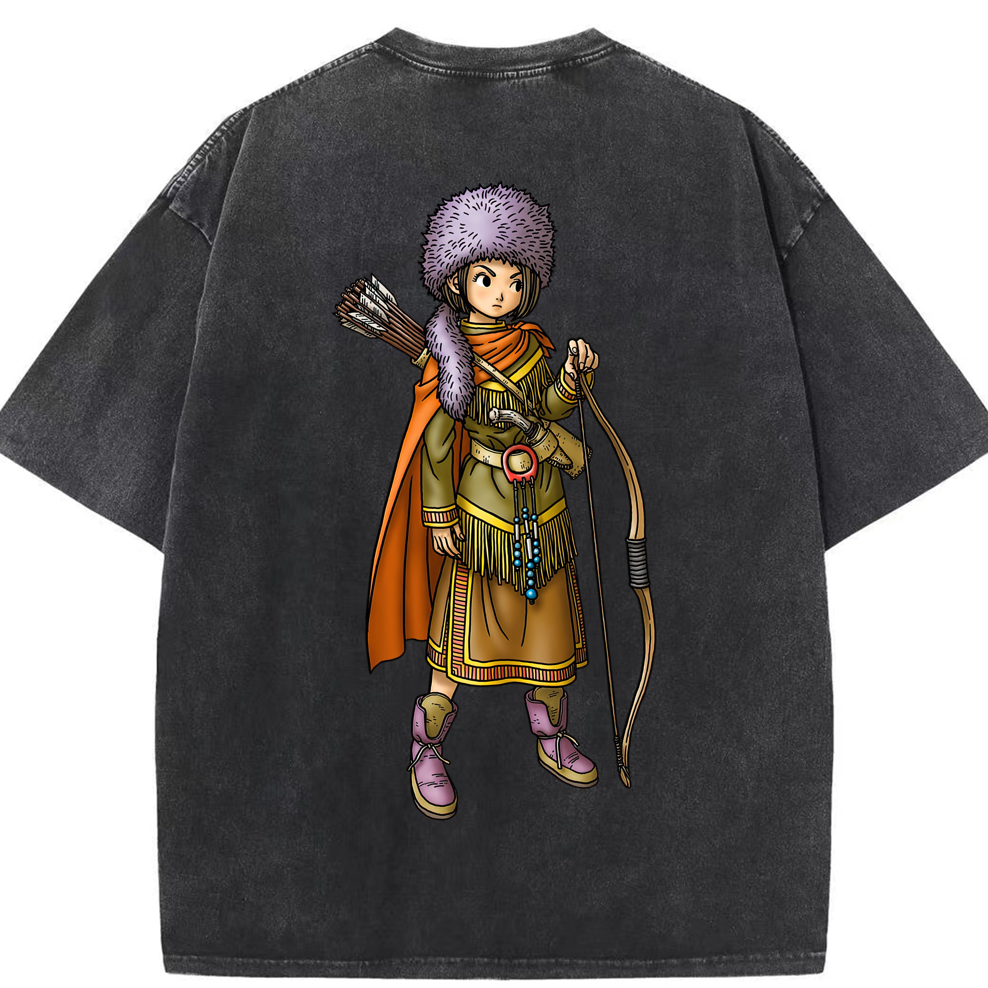 （画像用） ドラゴンクエスト Doragon Kuesuto Dragon Quest 綿100% ヴィンテージ風 半袖Tシャツ（背面プリント）