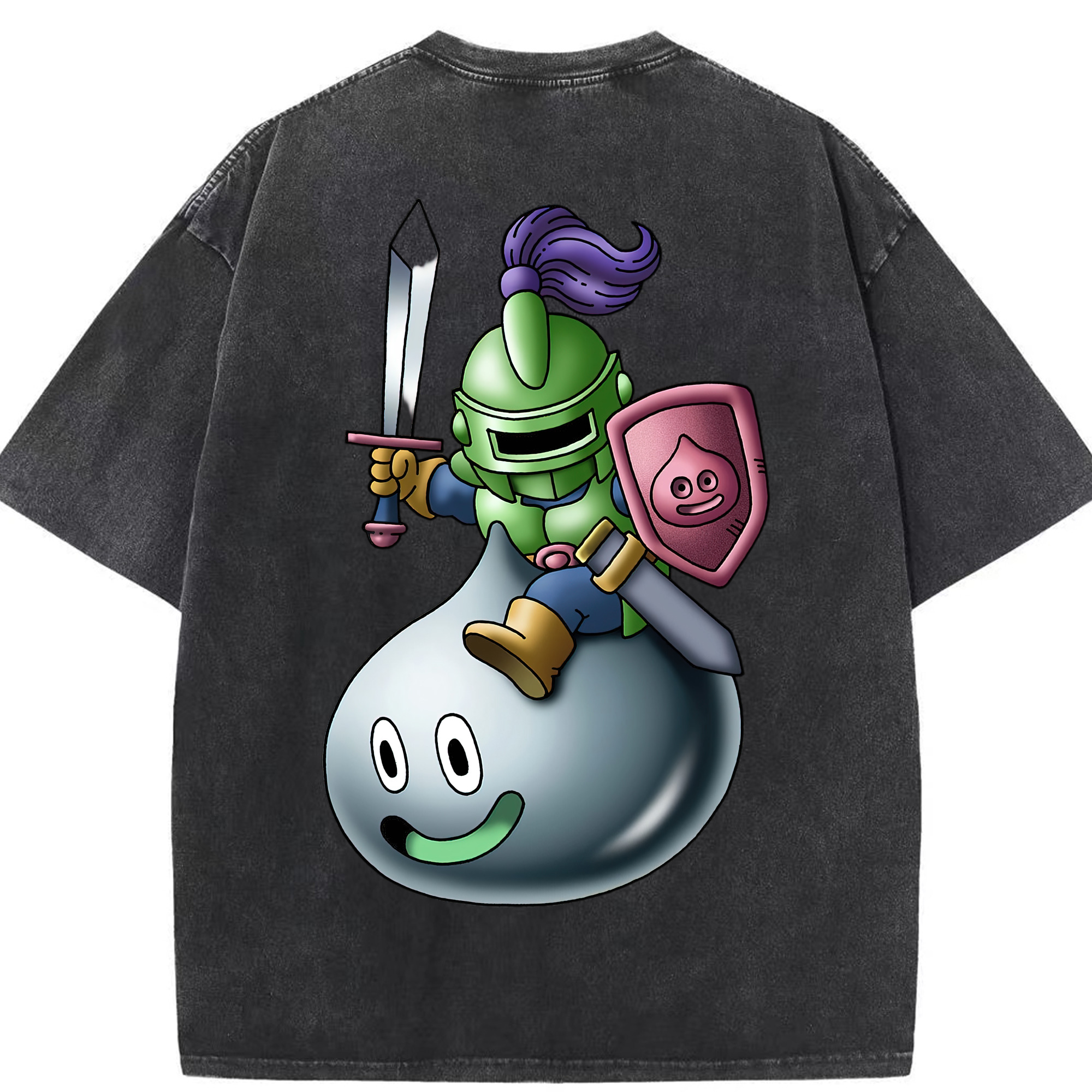 （画像用） ドラゴンクエスト Doragon Kuesuto Dragon Quest 綿100% ヴィンテージ風 半袖Tシャツ（背面プリント）