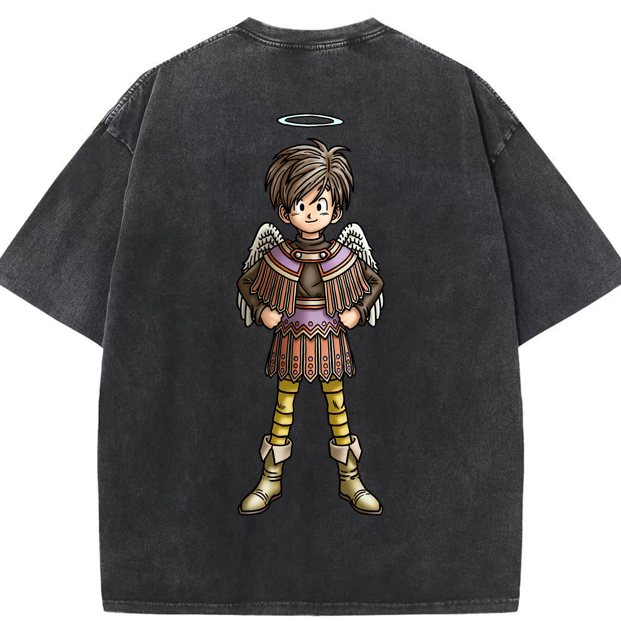 （画像用） ドラゴンクエスト Doragon Kuesuto Dragon Quest 綿100% ヴィンテージ風 半袖Tシャツ（背面プリント）