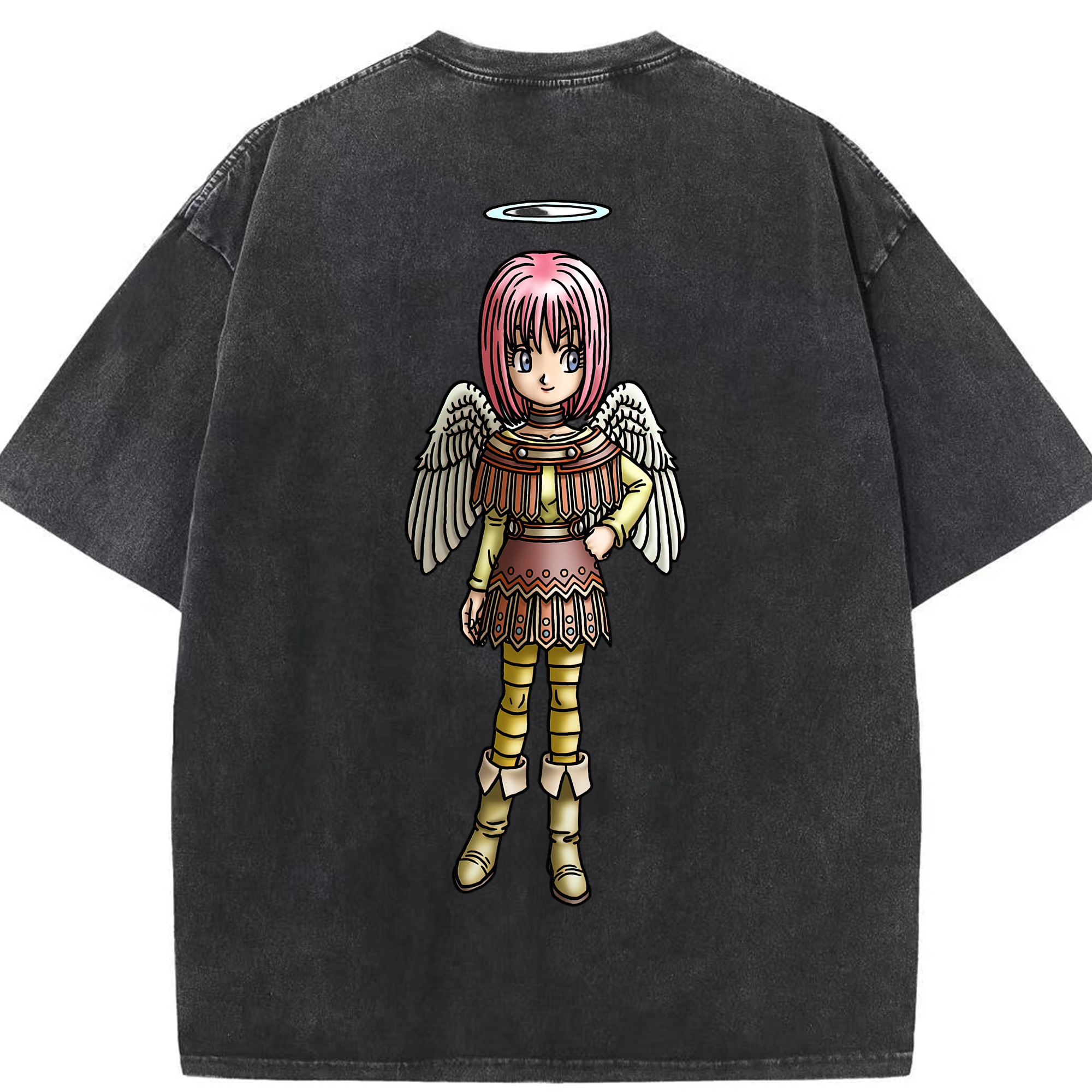 （画像用） ドラゴンクエスト Doragon Kuesuto Dragon Quest 綿100% ヴィンテージ風 半袖Tシャツ（背面プリント）