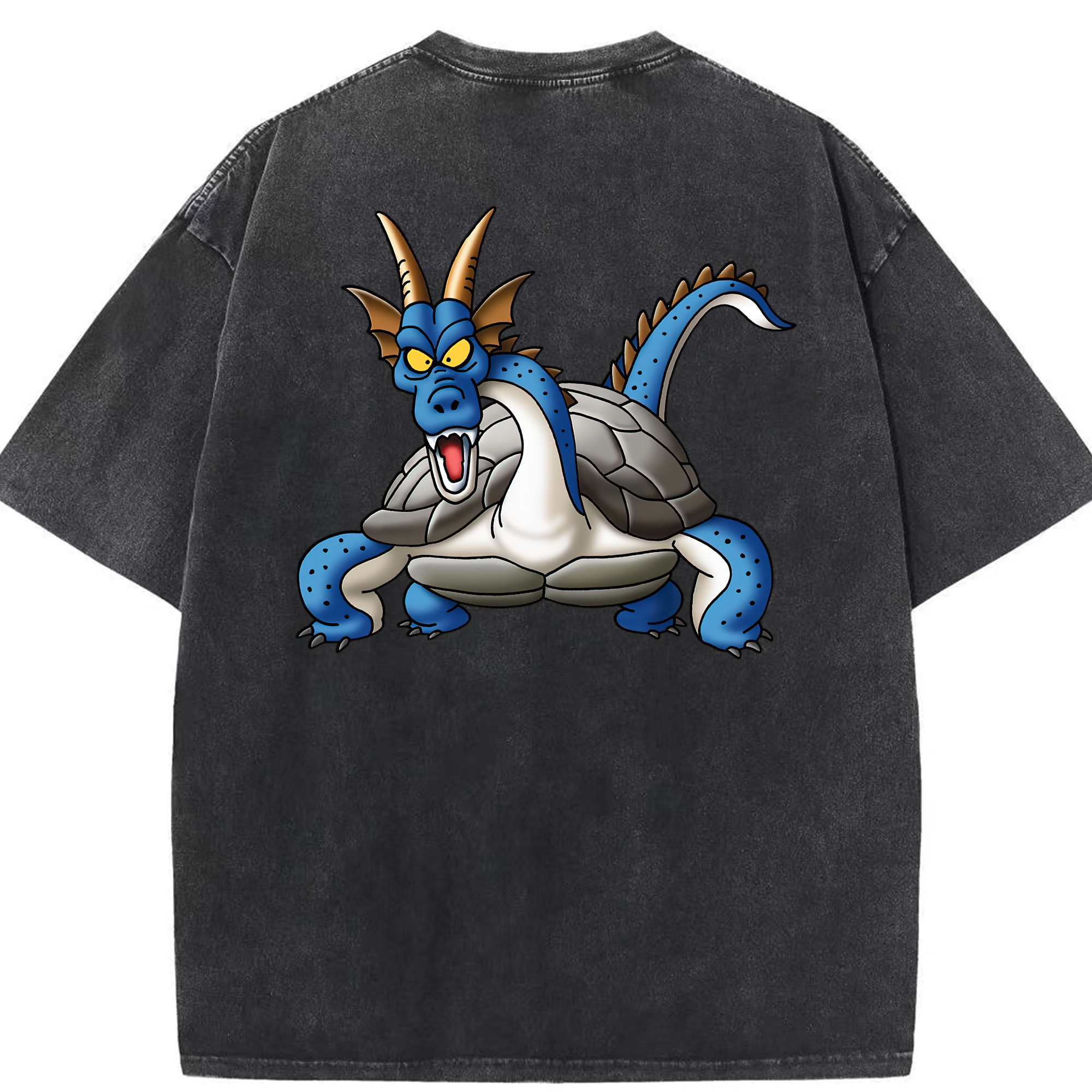 （画像用） ドラゴンクエスト Doragon Kuesuto Dragon Quest 綿100% ヴィンテージ風 半袖Tシャツ（背面プリント）