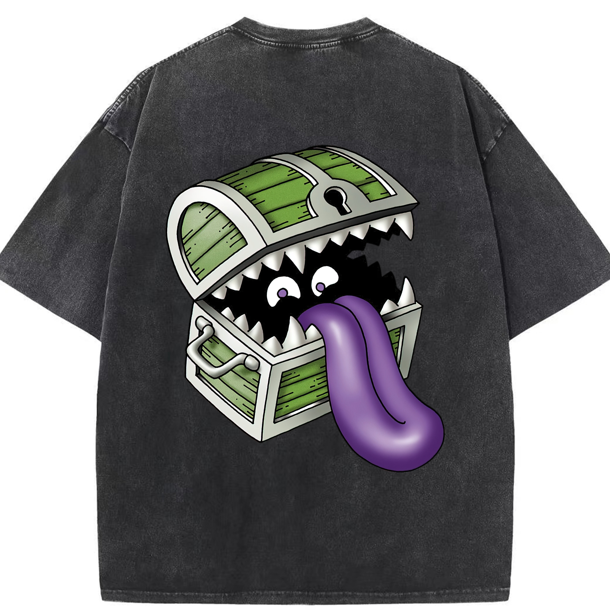 （画像用） ドラゴンクエスト Doragon Kuesuto Dragon Quest 綿100% ヴィンテージ風 半袖Tシャツ（背面プリント）