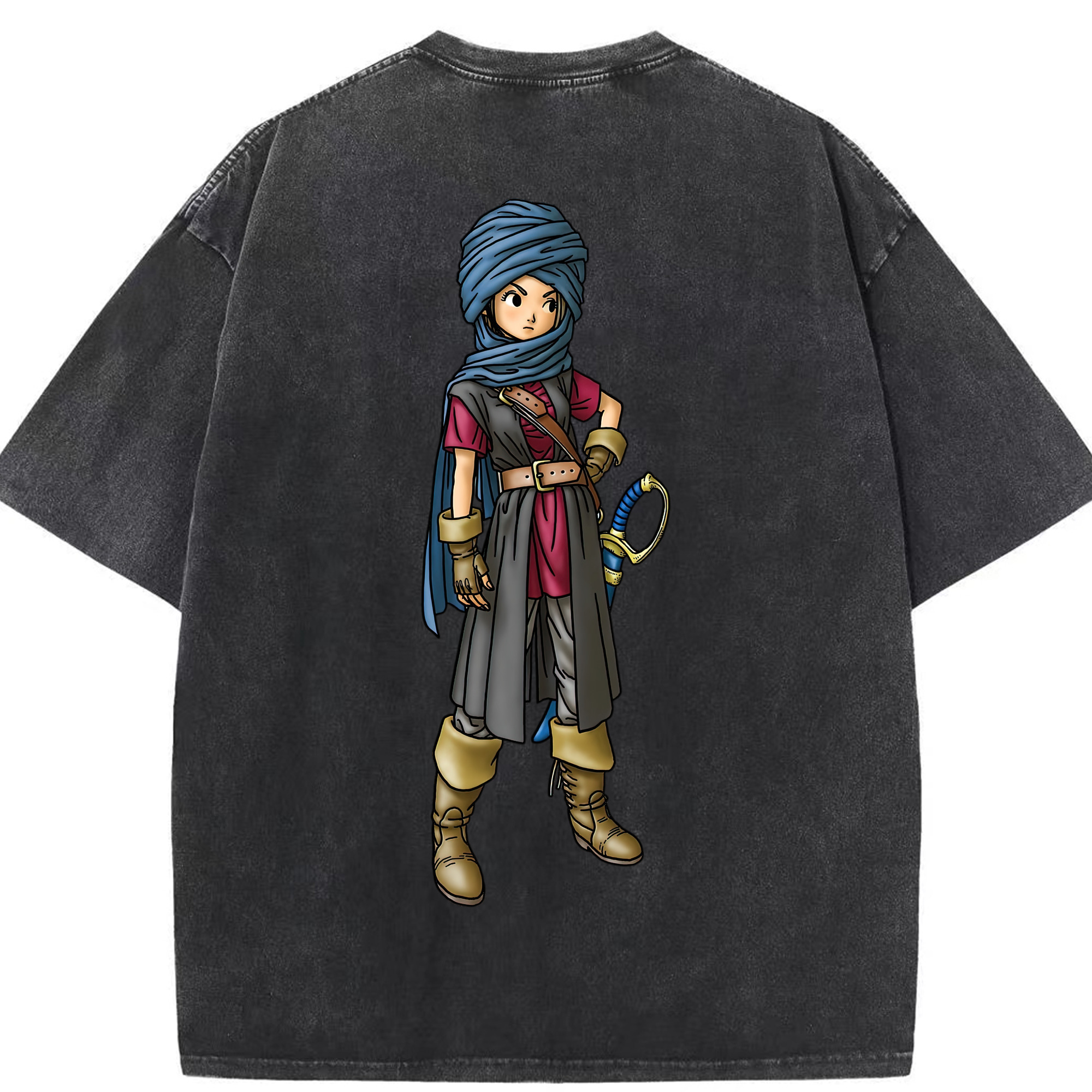 （画像用） ドラゴンクエスト Doragon Kuesuto Dragon Quest 綿100% ヴィンテージ風 半袖Tシャツ（背面プリント）