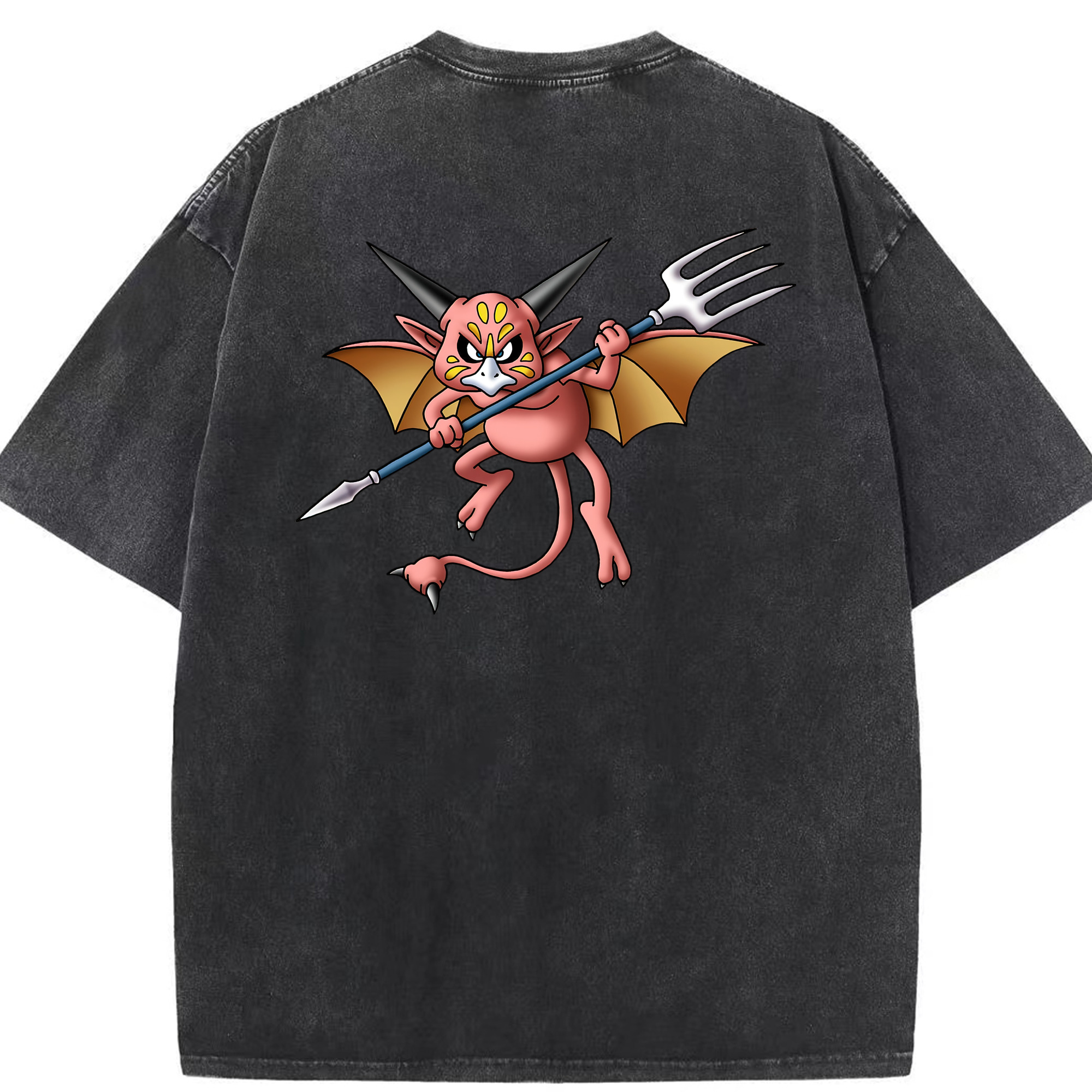 （画像用） ドラゴンクエスト Doragon Kuesuto Dragon Quest 綿100% ヴィンテージ風 半袖Tシャツ（背面プリント）