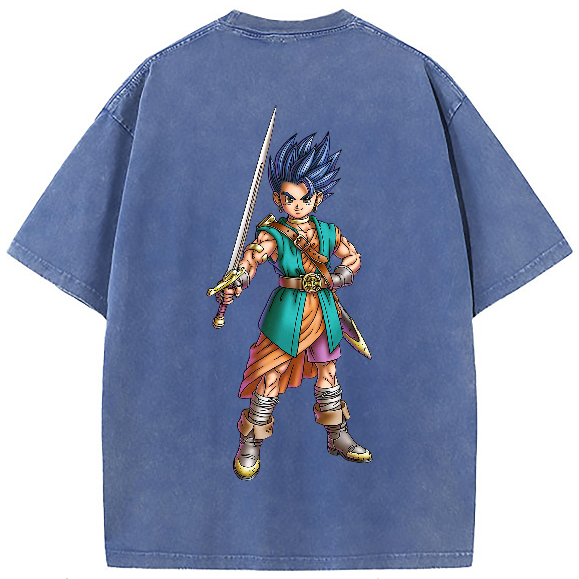 （画像用） ドラゴンクエスト Doragon Kuesuto Dragon Quest 綿100% ヴィンテージ風 半袖Tシャツ（背面プリント）