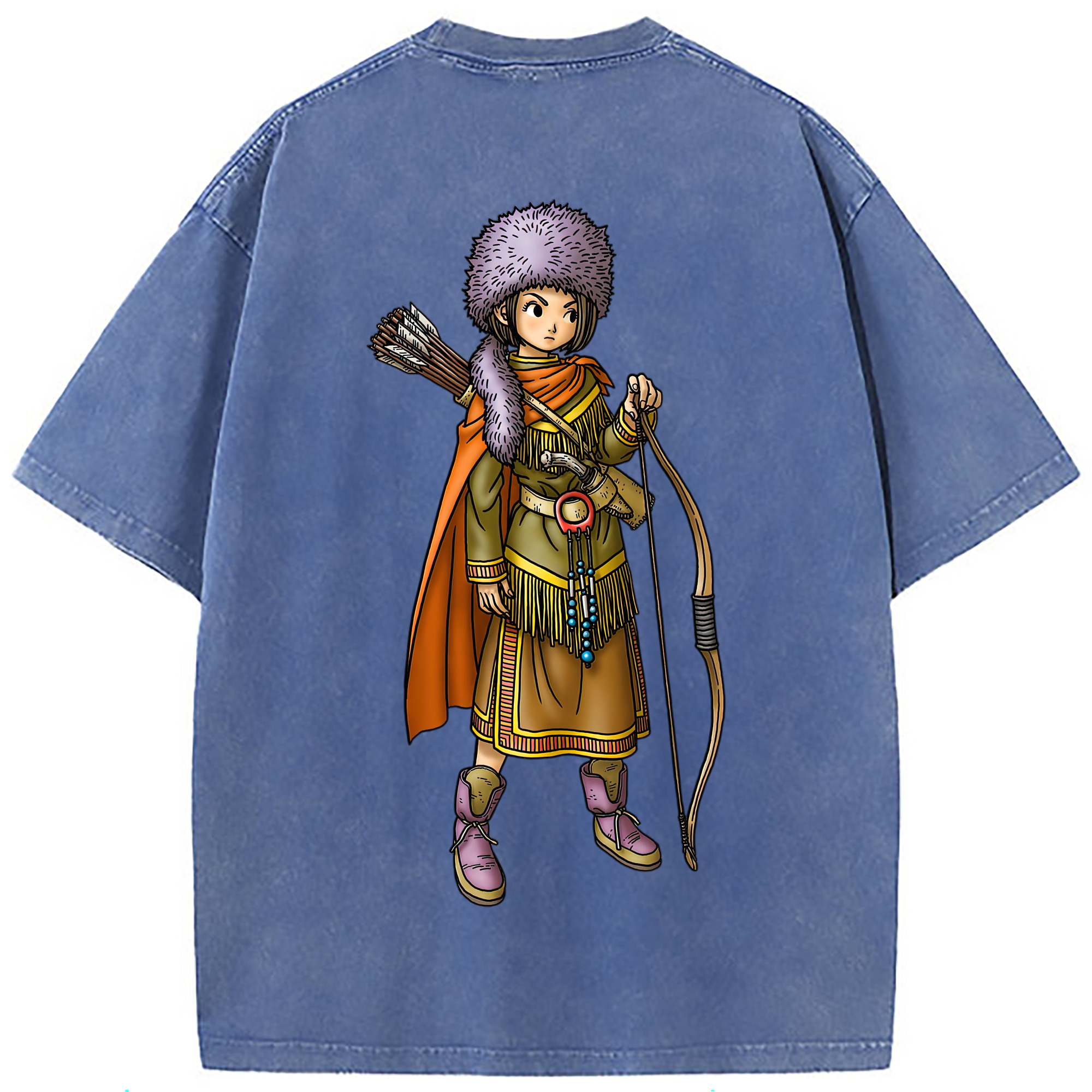 （画像用） ドラゴンクエスト Doragon Kuesuto Dragon Quest 綿100% ヴィンテージ風 半袖Tシャツ（背面プリント）