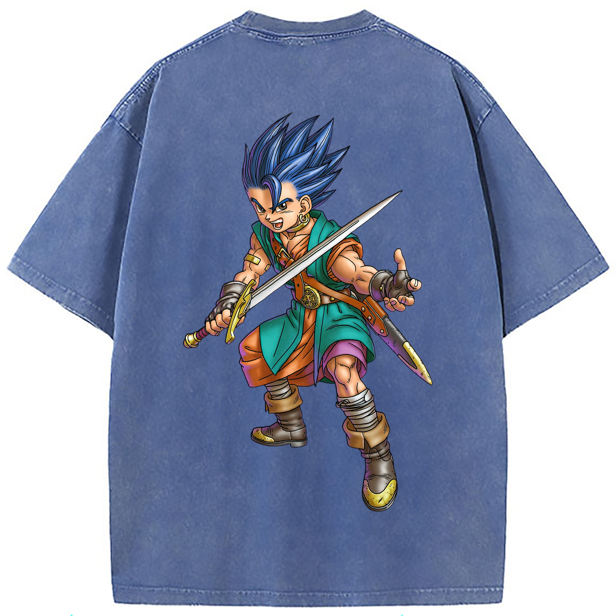 （画像用） ドラゴンクエスト Doragon Kuesuto Dragon Quest 綿100% ヴィンテージ風 半袖Tシャツ（背面プリント）