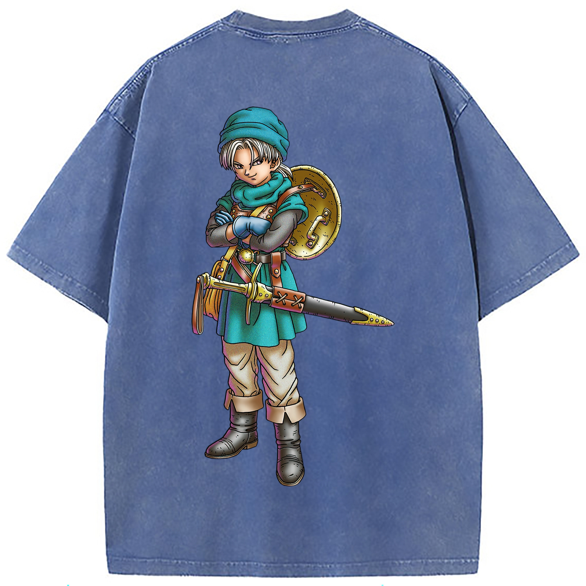 （画像用） ドラゴンクエスト Doragon Kuesuto Dragon Quest 綿100% ヴィンテージ風 半袖Tシャツ（背面プリント）
