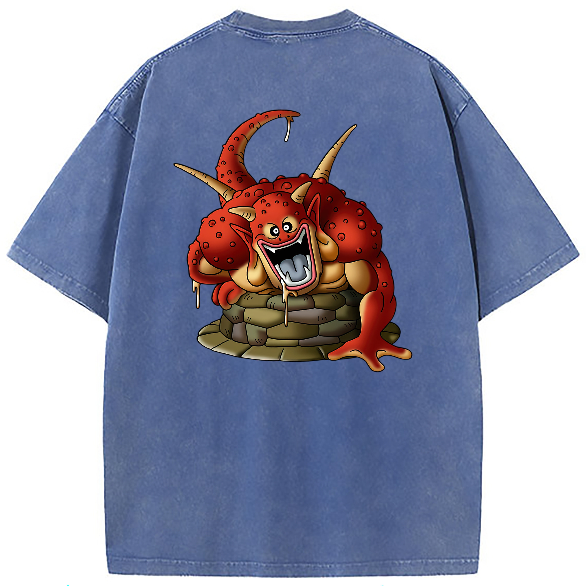 （画像用） ドラゴンクエスト Doragon Kuesuto Dragon Quest 綿100% ヴィンテージ風 半袖Tシャツ（背面プリント）