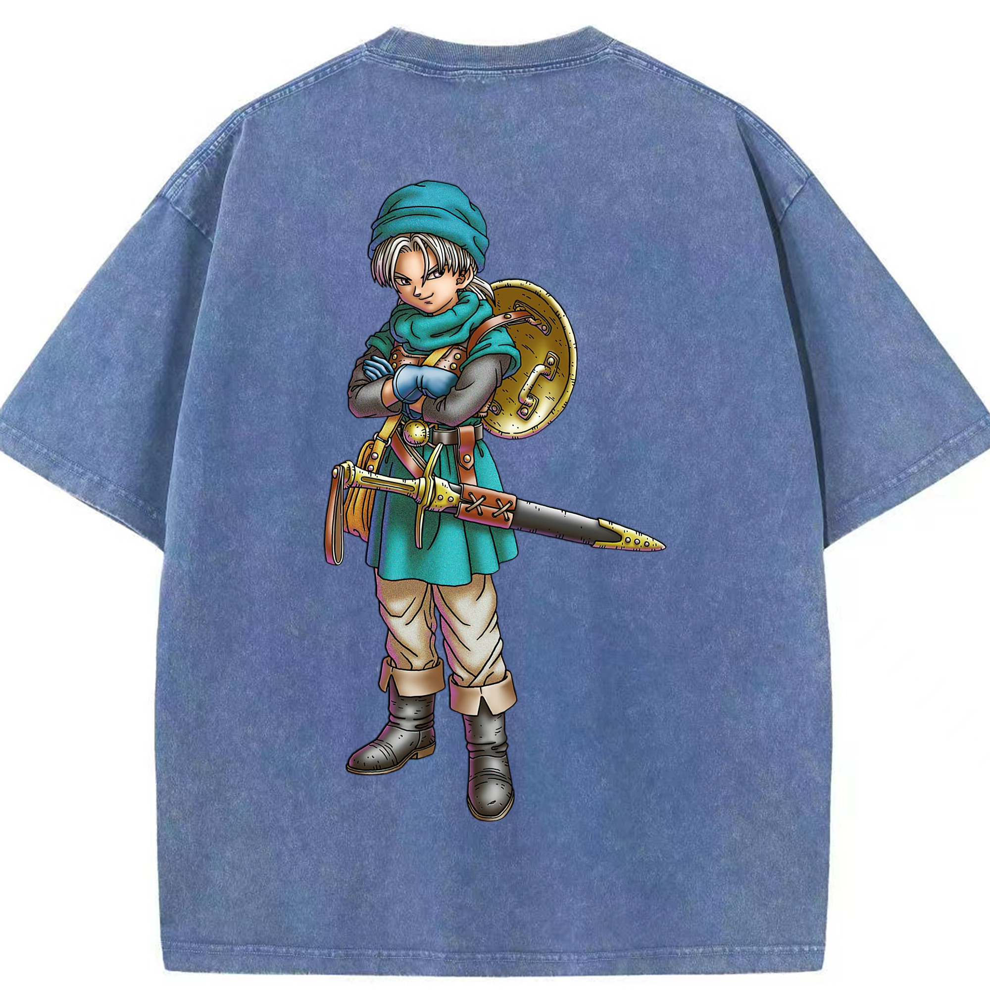 （画像用） ドラゴンクエスト Doragon Kuesuto Dragon Quest 綿100% ヴィンテージ風 半袖Tシャツ（背面プリント）