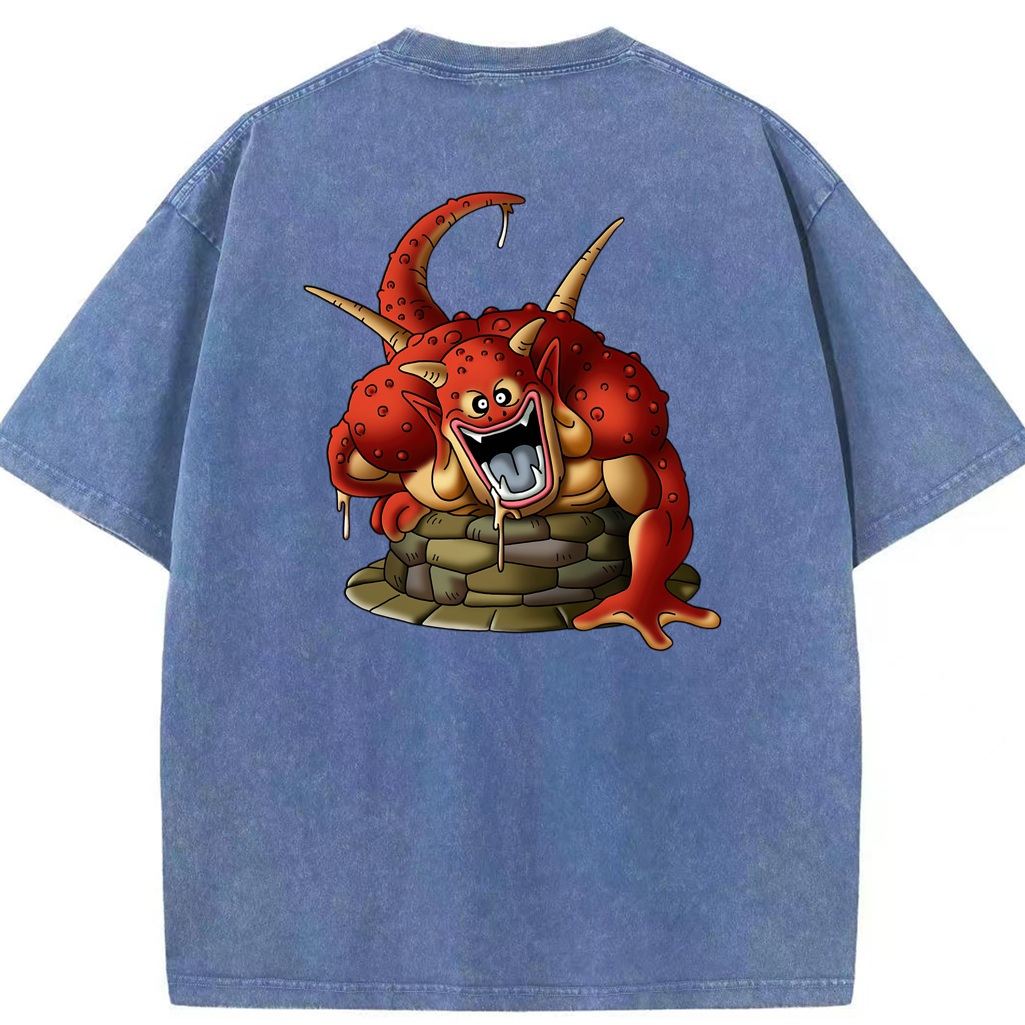 （画像用） ドラゴンクエスト Doragon Kuesuto Dragon Quest 綿100% ヴィンテージ風 半袖Tシャツ（背面プリント）