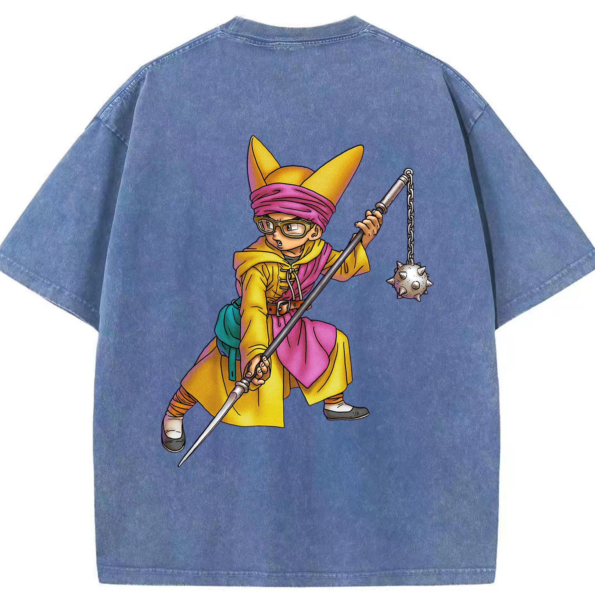 （画像用） ドラゴンクエスト Doragon Kuesuto Dragon Quest 綿100% ヴィンテージ風 半袖Tシャツ（背面プリント）