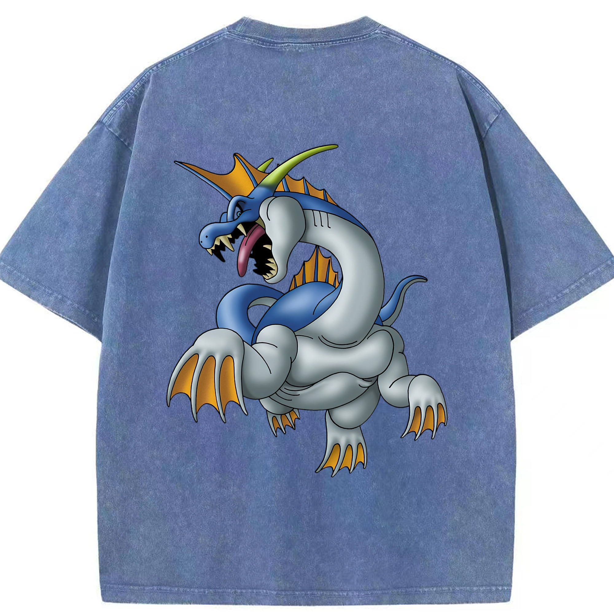 （画像用） ドラゴンクエスト Doragon Kuesuto Dragon Quest 綿100% ヴィンテージ風 半袖Tシャツ（背面プリント）