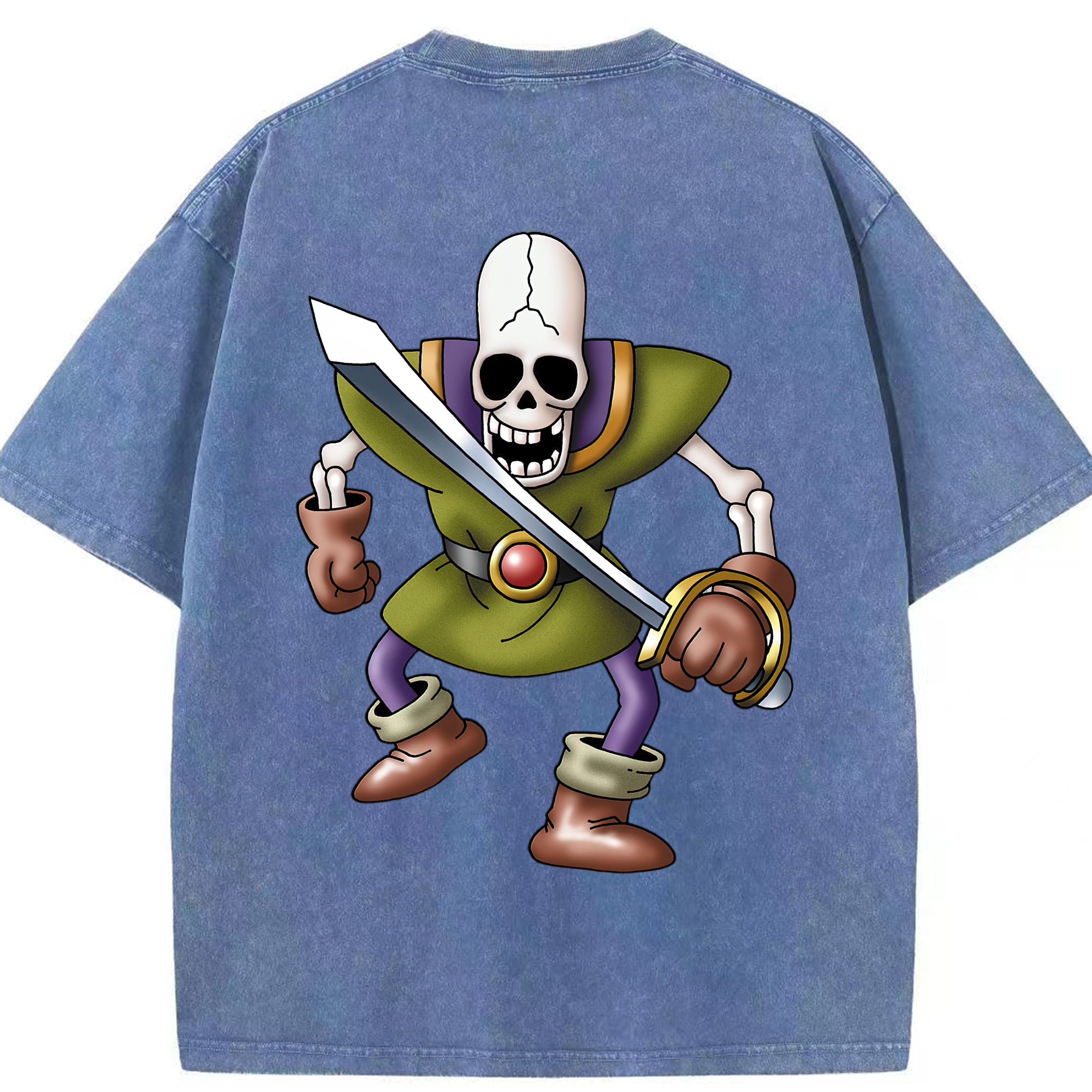 （画像用） ドラゴンクエスト Doragon Kuesuto Dragon Quest 綿100% ヴィンテージ風 半袖Tシャツ（背面プリント）