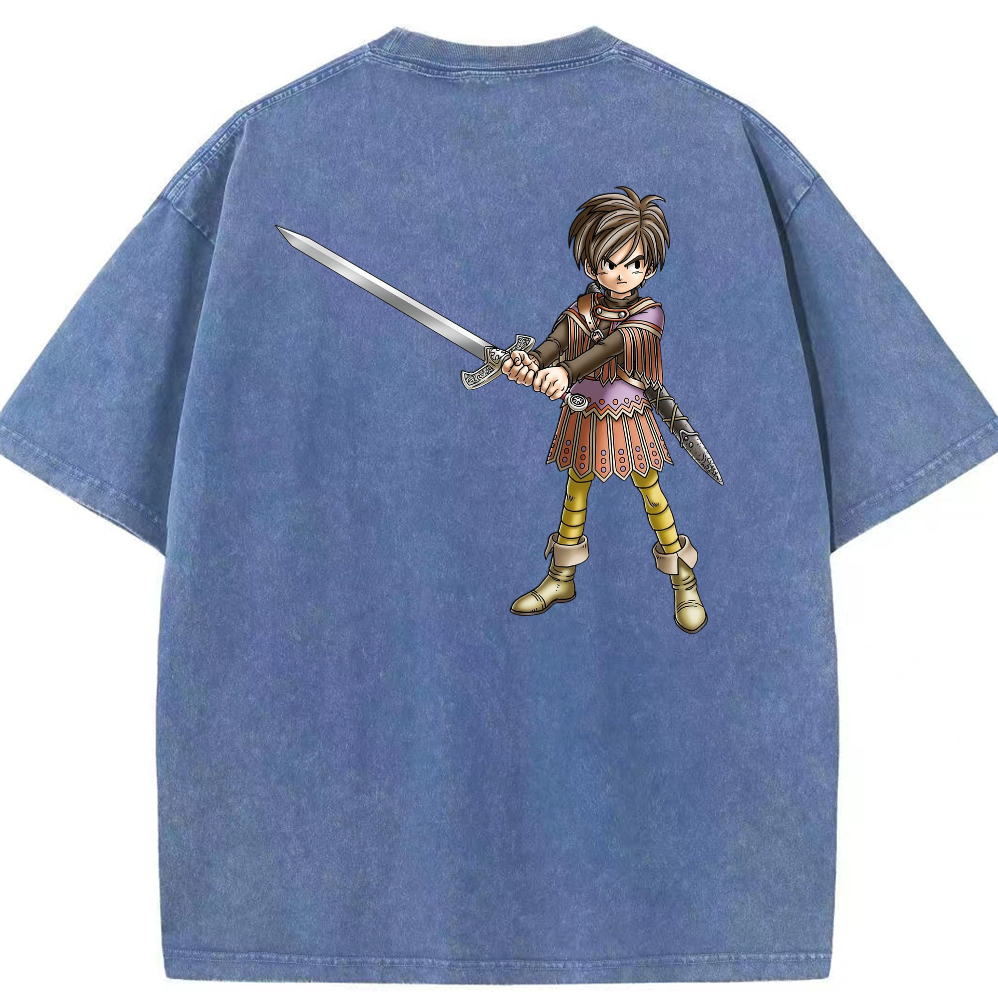 （画像用） ドラゴンクエスト Doragon Kuesuto Dragon Quest 綿100% ヴィンテージ風 半袖Tシャツ（背面プリント）