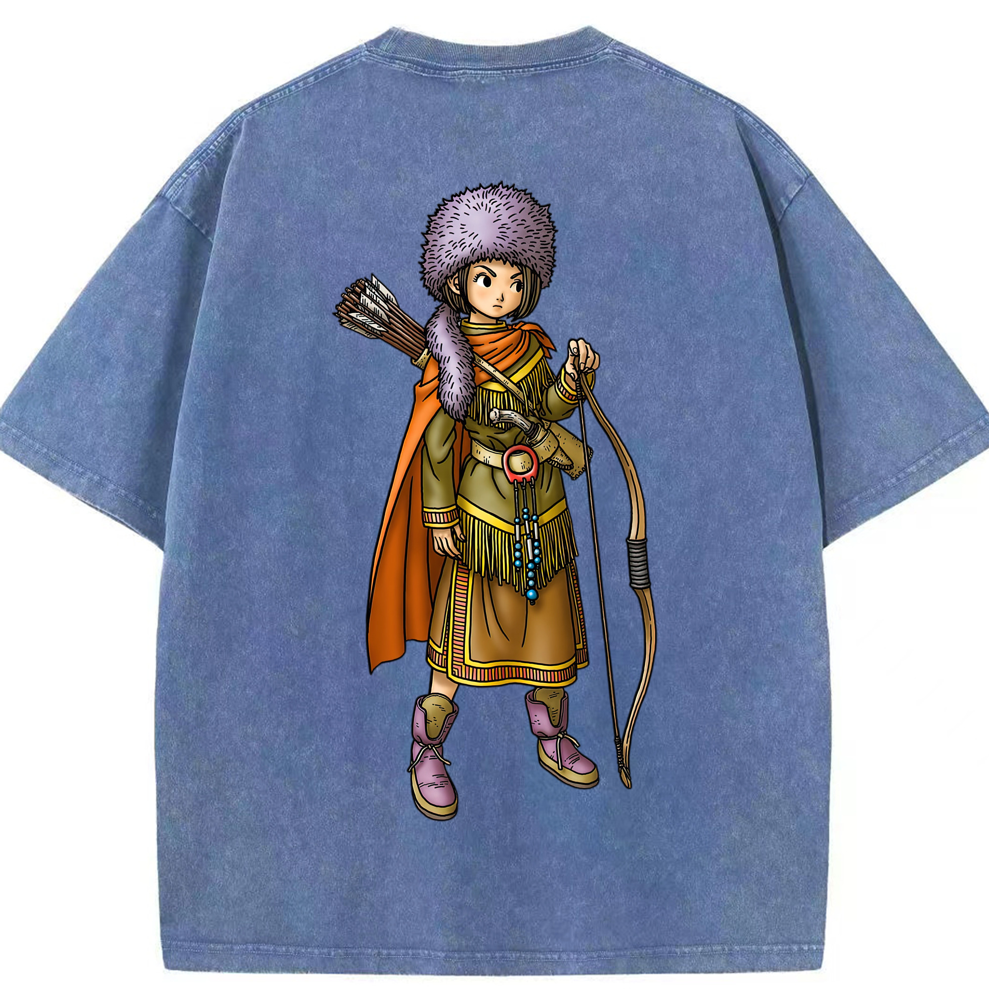 （画像用） ドラゴンクエスト Doragon Kuesuto Dragon Quest 綿100% ヴィンテージ風 半袖Tシャツ（背面プリント）