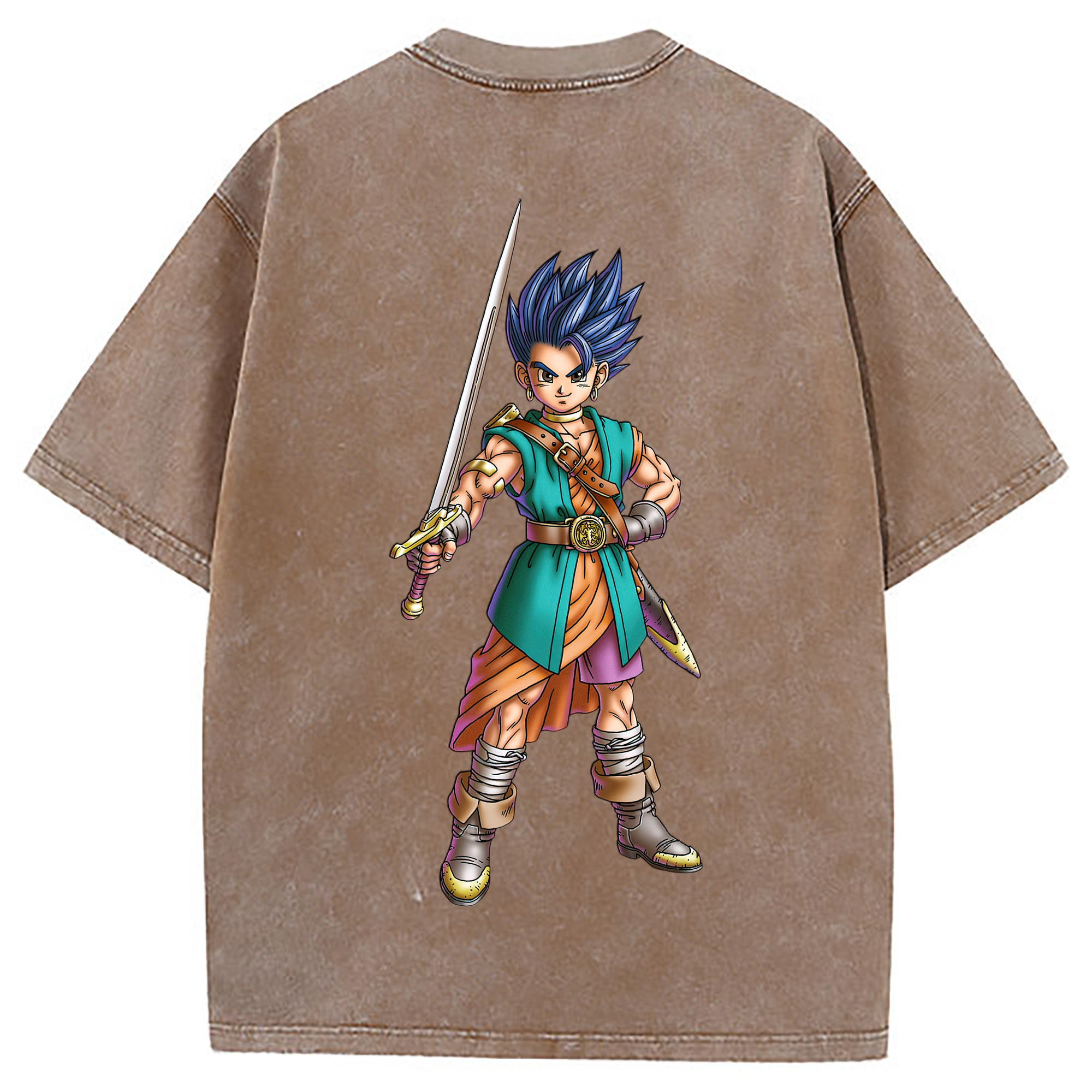 （画像用） ドラゴンクエスト Doragon Kuesuto Dragon Quest 綿100% ヴィンテージ風 半袖Tシャツ（背面プリント）