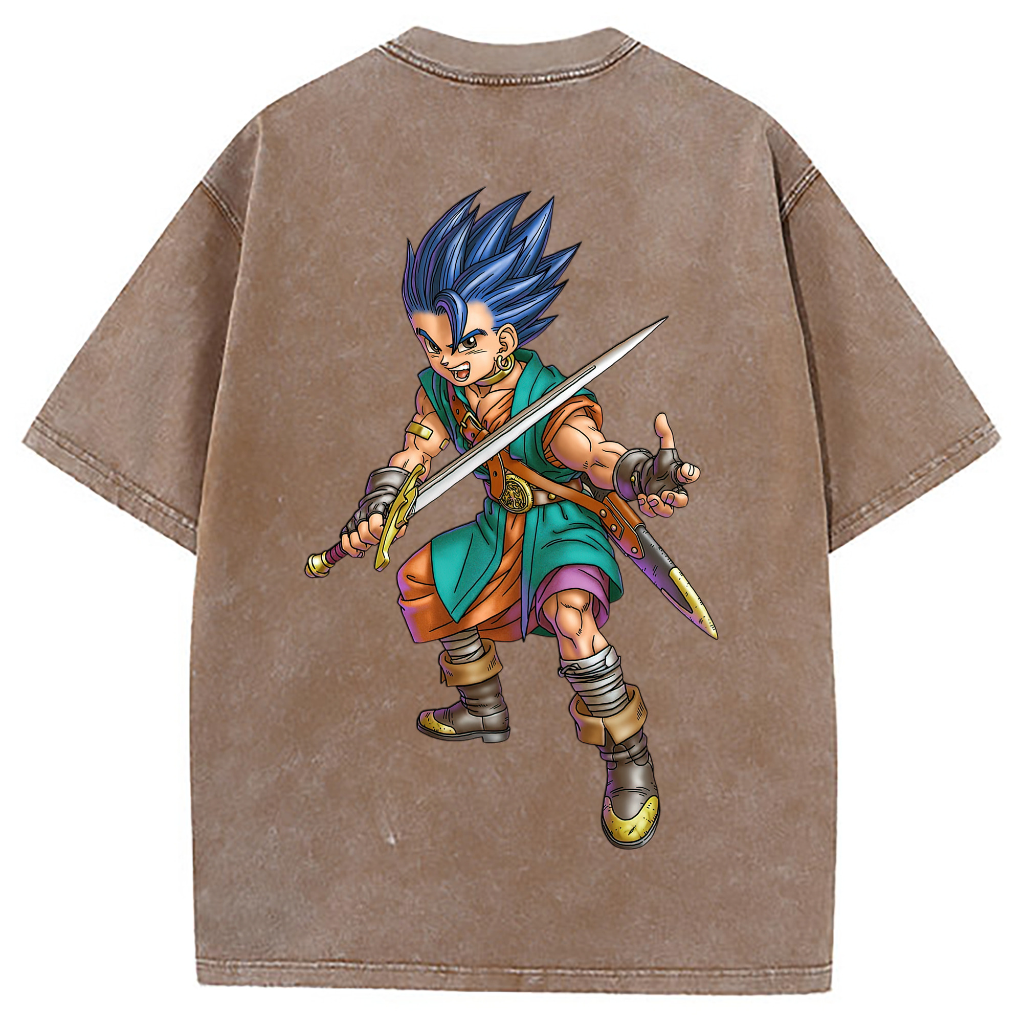 （画像用） ドラゴンクエスト Doragon Kuesuto Dragon Quest 綿100% ヴィンテージ風 半袖Tシャツ（背面プリント）