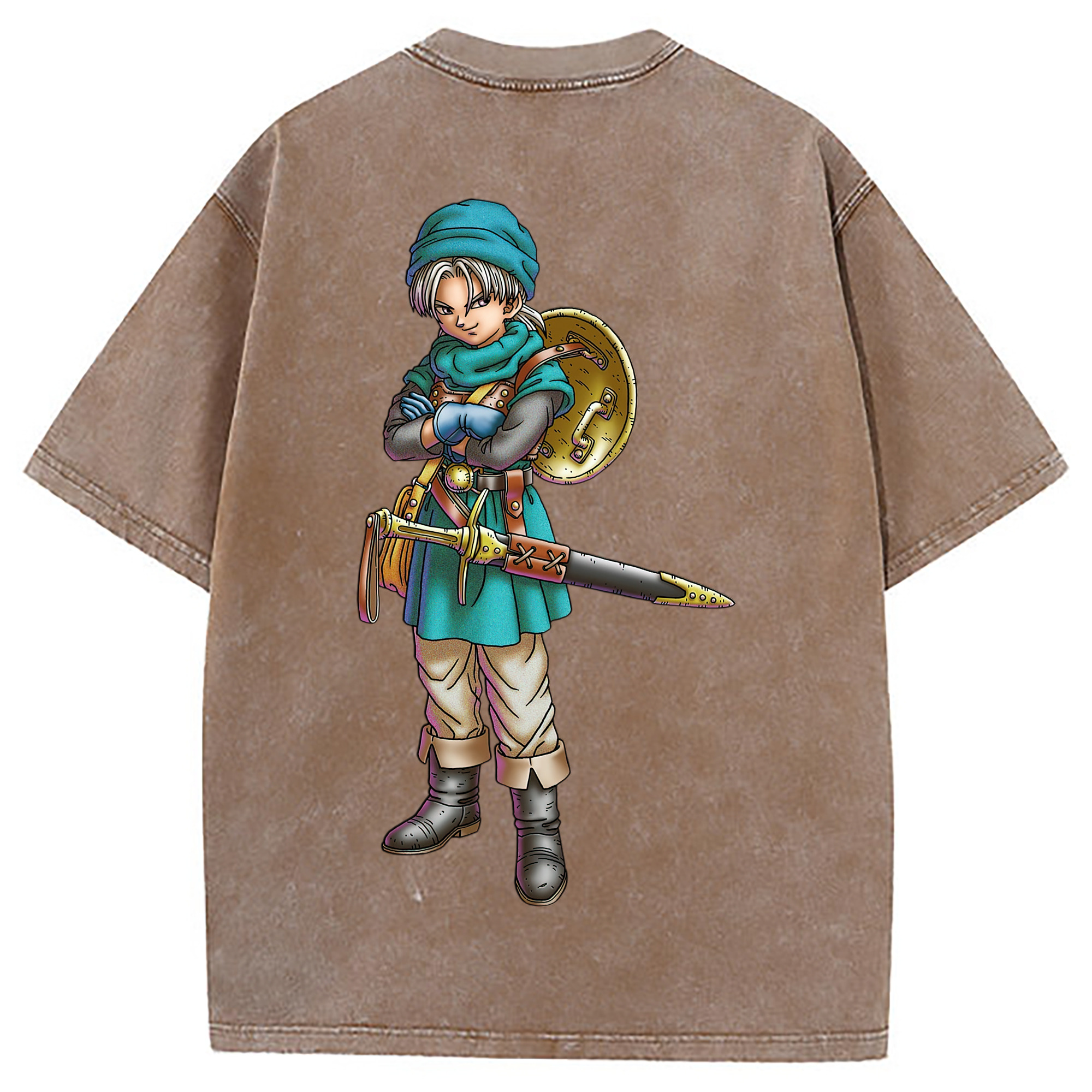 （画像用） ドラゴンクエスト Doragon Kuesuto Dragon Quest 綿100% ヴィンテージ風 半袖Tシャツ（背面プリント）