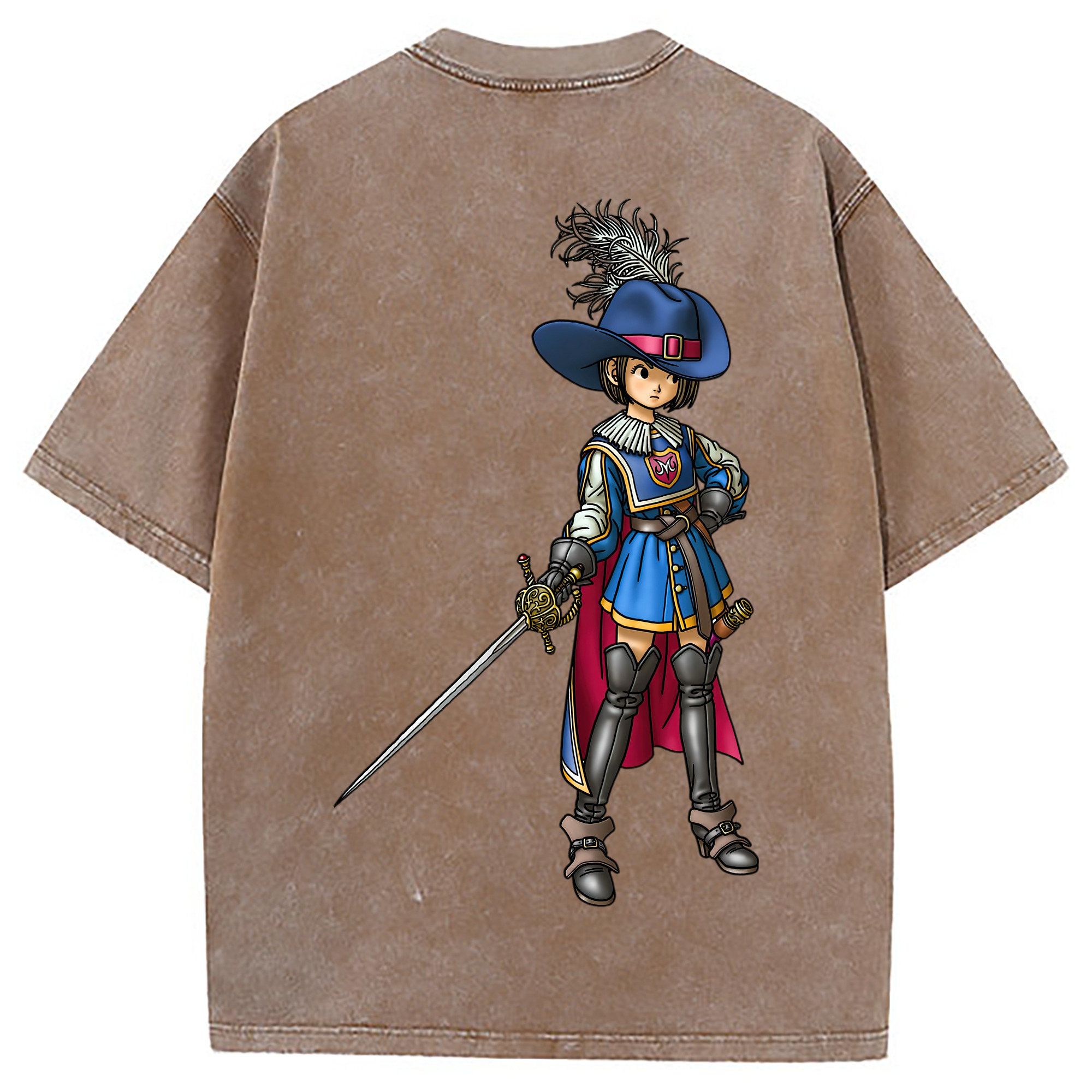 （画像用） ドラゴンクエスト Doragon Kuesuto Dragon Quest 綿100% ヴィンテージ風 半袖Tシャツ（背面プリント）