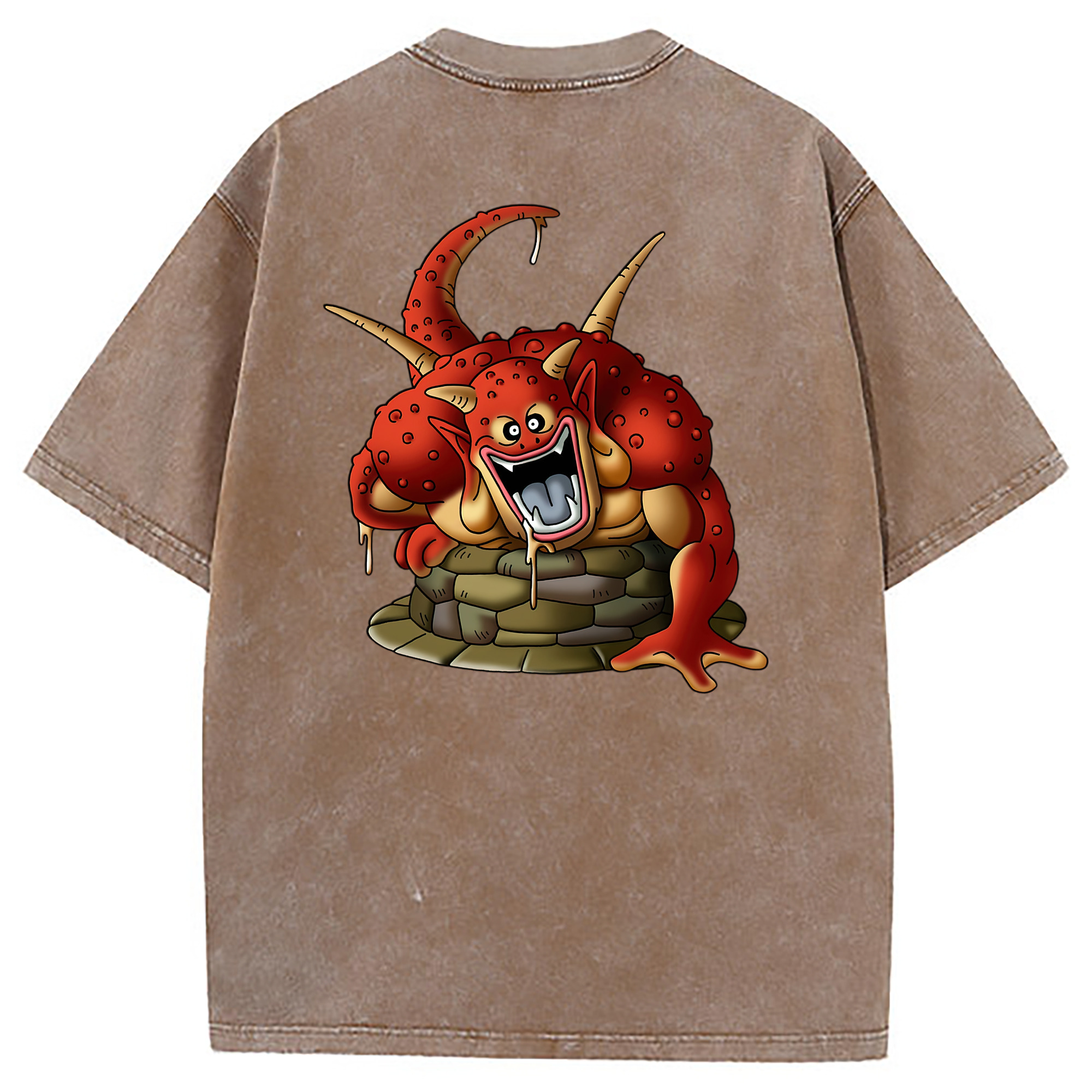 （画像用） ドラゴンクエスト Doragon Kuesuto Dragon Quest 綿100% ヴィンテージ風 半袖Tシャツ（背面プリント）