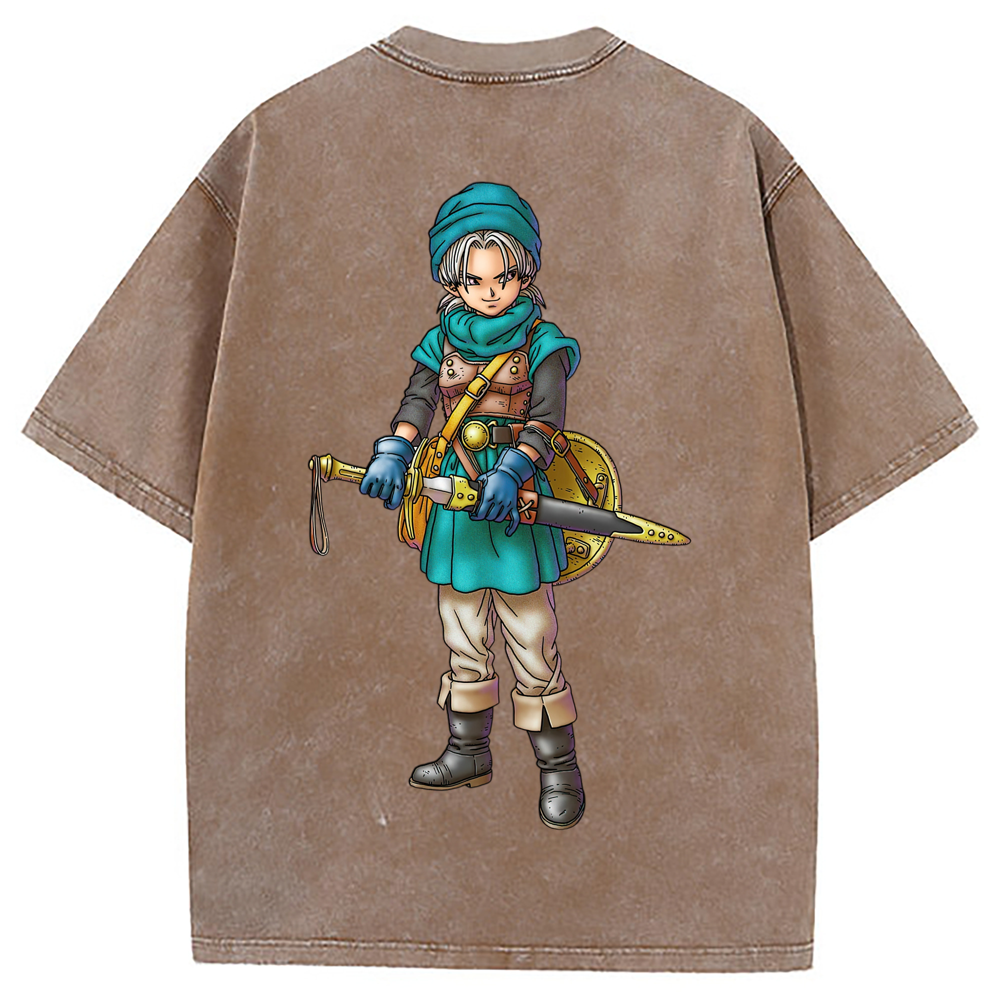 （画像用） ドラゴンクエスト Doragon Kuesuto Dragon Quest 綿100% ヴィンテージ風 半袖Tシャツ（背面プリント）