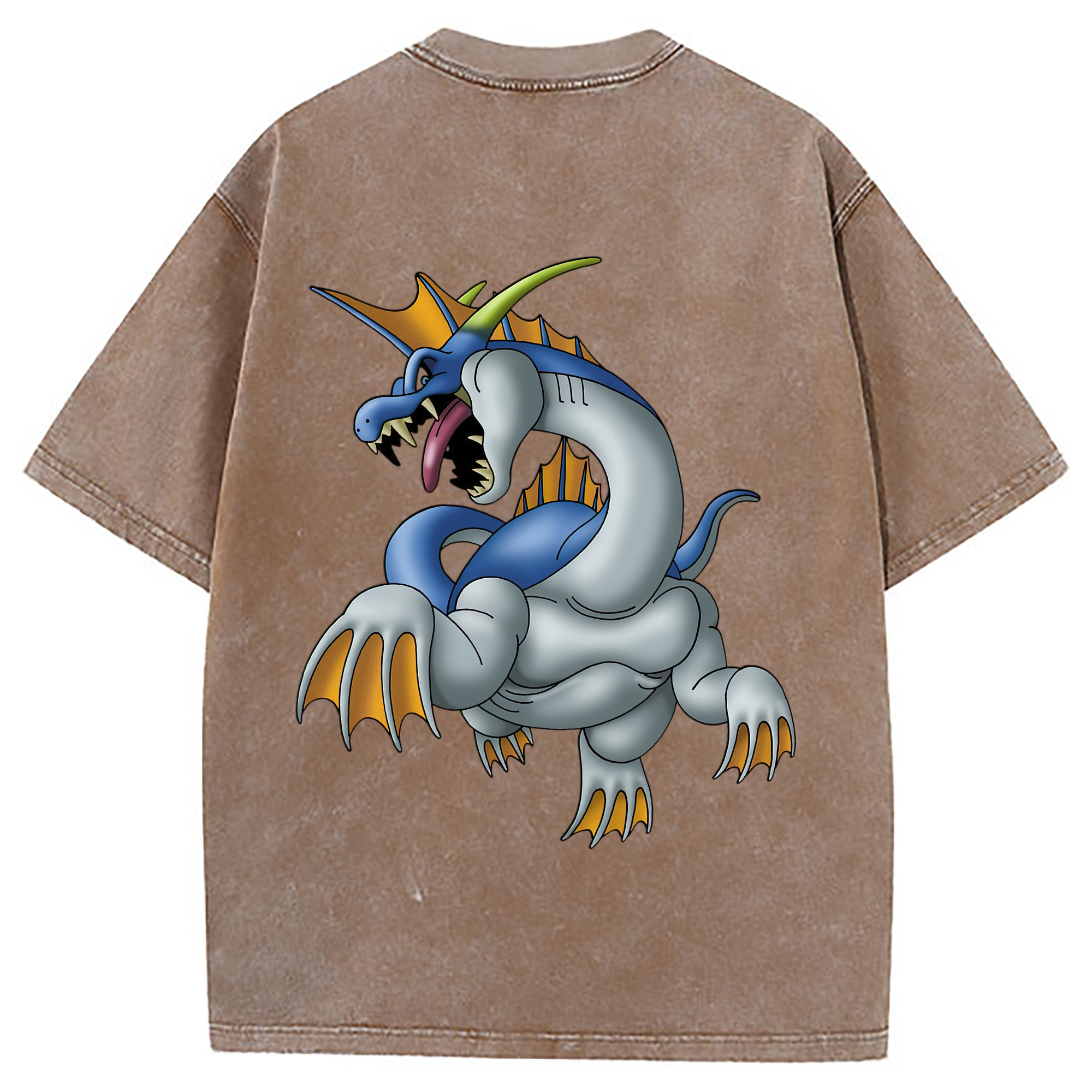 （画像用） ドラゴンクエスト Doragon Kuesuto Dragon Quest 綿100% ヴィンテージ風 半袖Tシャツ（背面プリント）