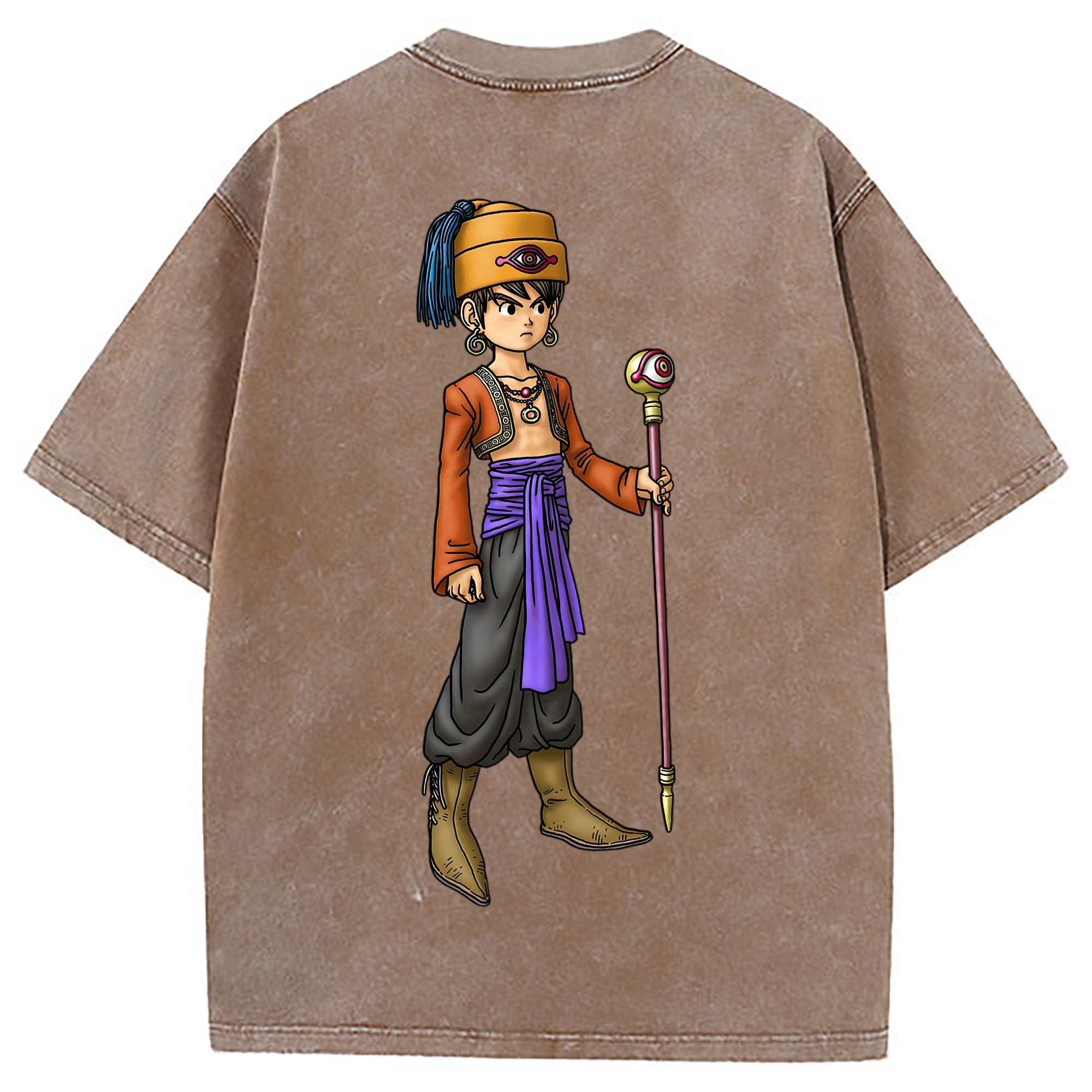 （画像用） ドラゴンクエスト Doragon Kuesuto Dragon Quest 綿100% ヴィンテージ風 半袖Tシャツ（背面プリント）