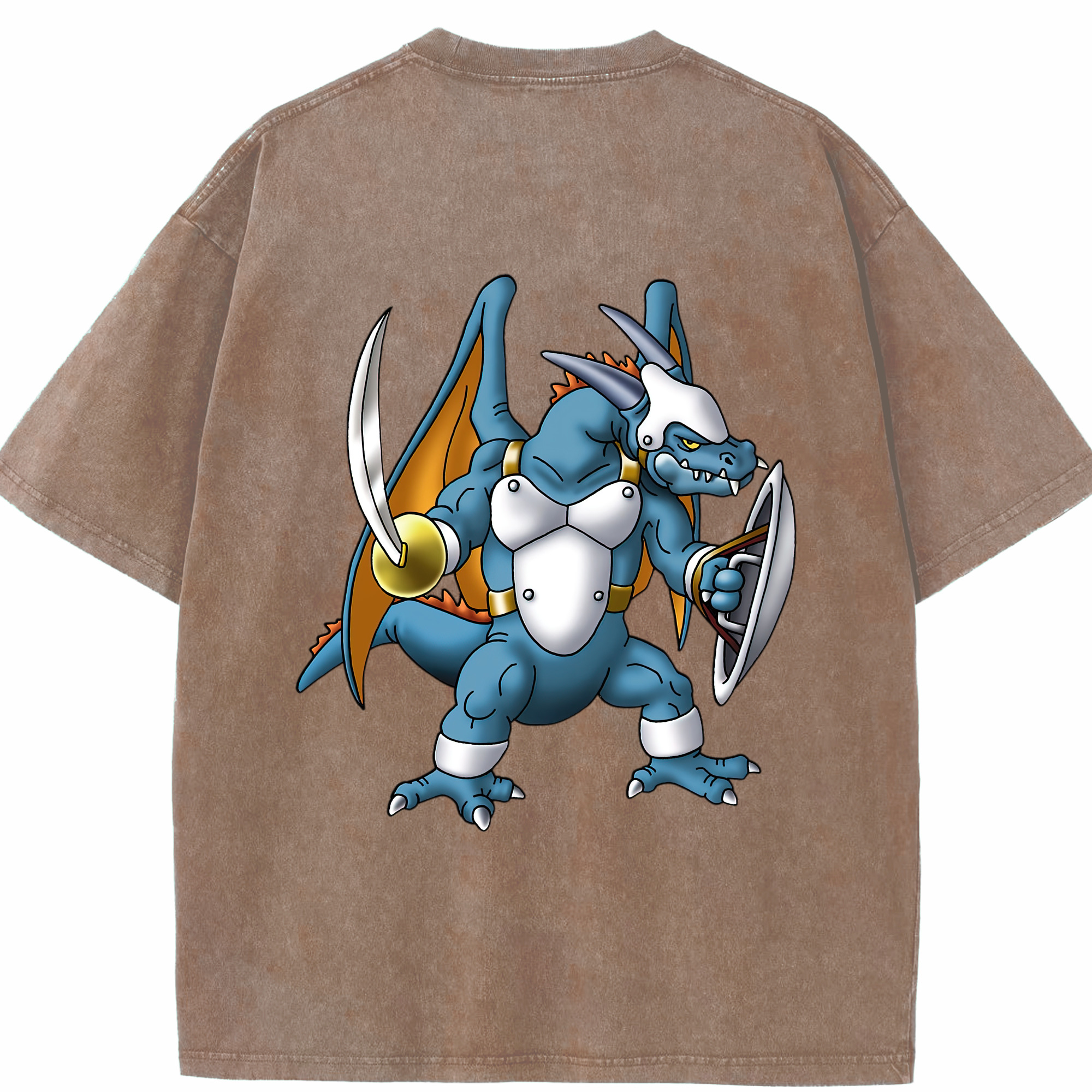 （画像用） ドラゴンクエスト Doragon Kuesuto Dragon Quest 綿100% ヴィンテージ風 半袖Tシャツ（背面プリント）