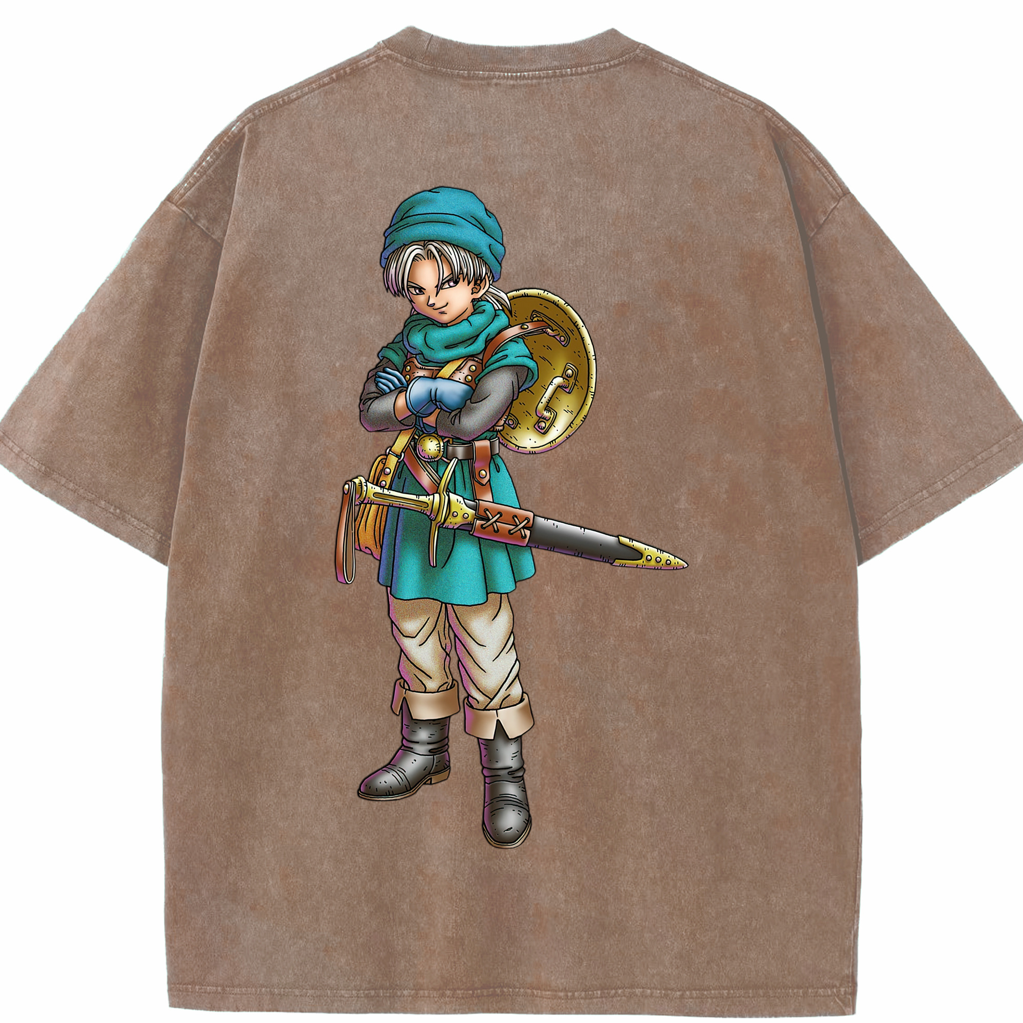 （画像用） ドラゴンクエスト Doragon Kuesuto Dragon Quest 綿100% ヴィンテージ風 半袖Tシャツ（背面プリント）