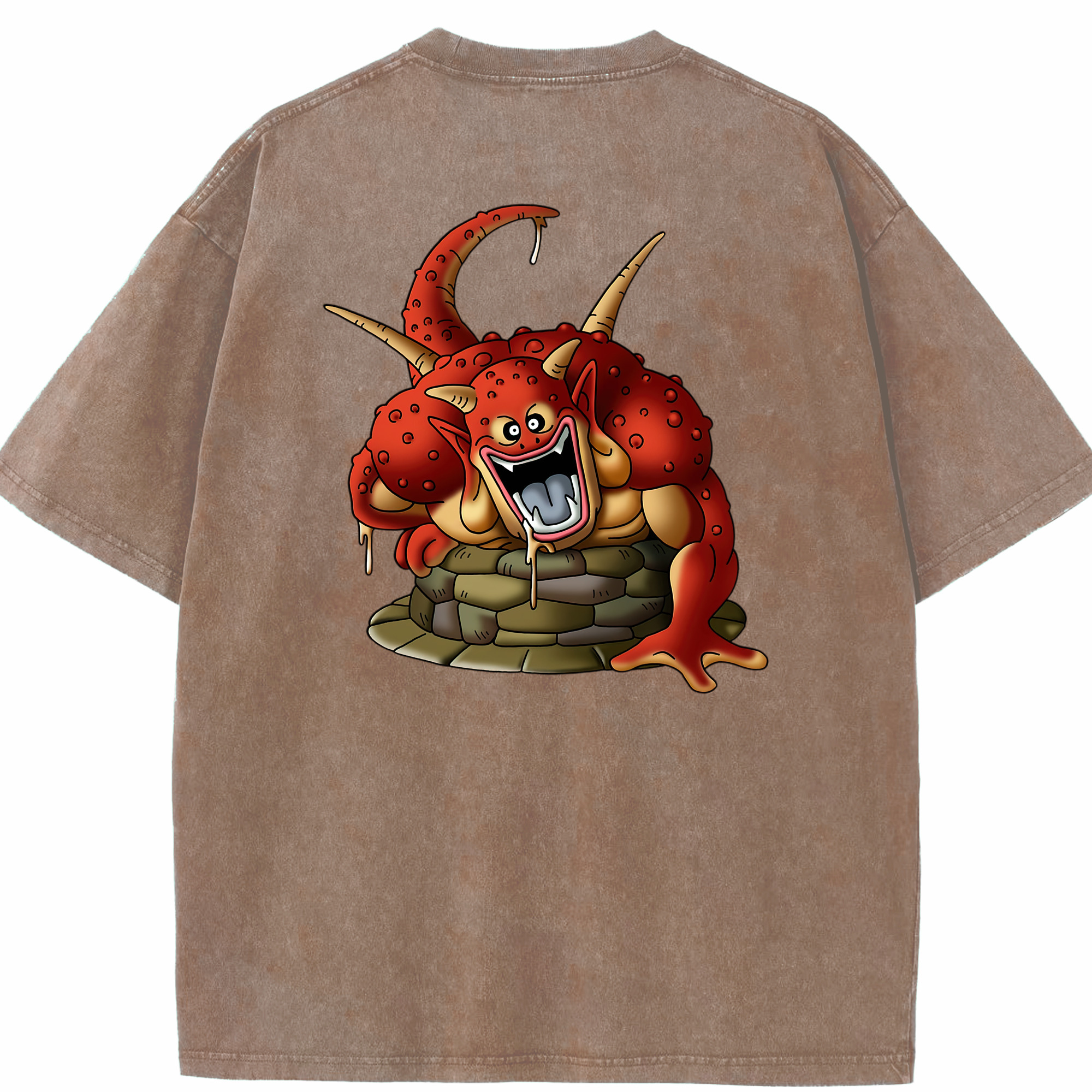 （画像用） ドラゴンクエスト Doragon Kuesuto Dragon Quest 綿100% ヴィンテージ風 半袖Tシャツ（背面プリント）