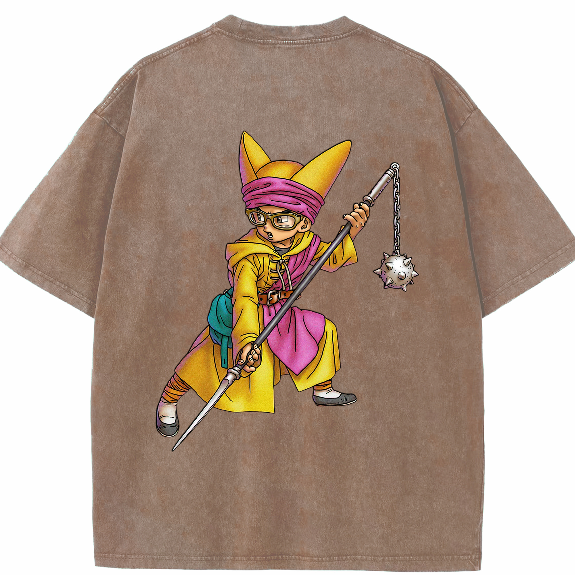 （画像用） ドラゴンクエスト Doragon Kuesuto Dragon Quest 綿100% ヴィンテージ風 半袖Tシャツ（背面プリント）