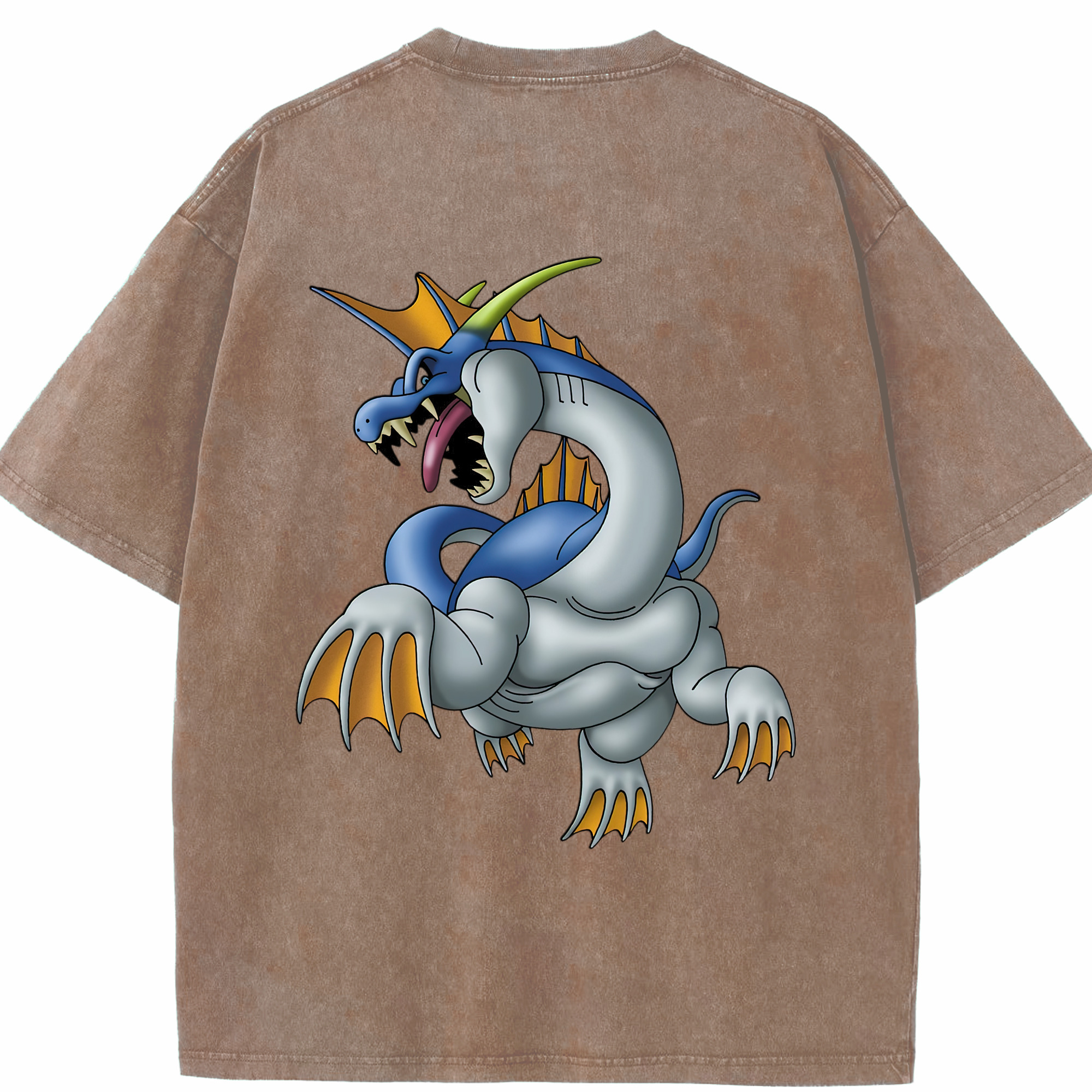 （画像用） ドラゴンクエスト Doragon Kuesuto Dragon Quest 綿100% ヴィンテージ風 半袖Tシャツ（背面プリント）