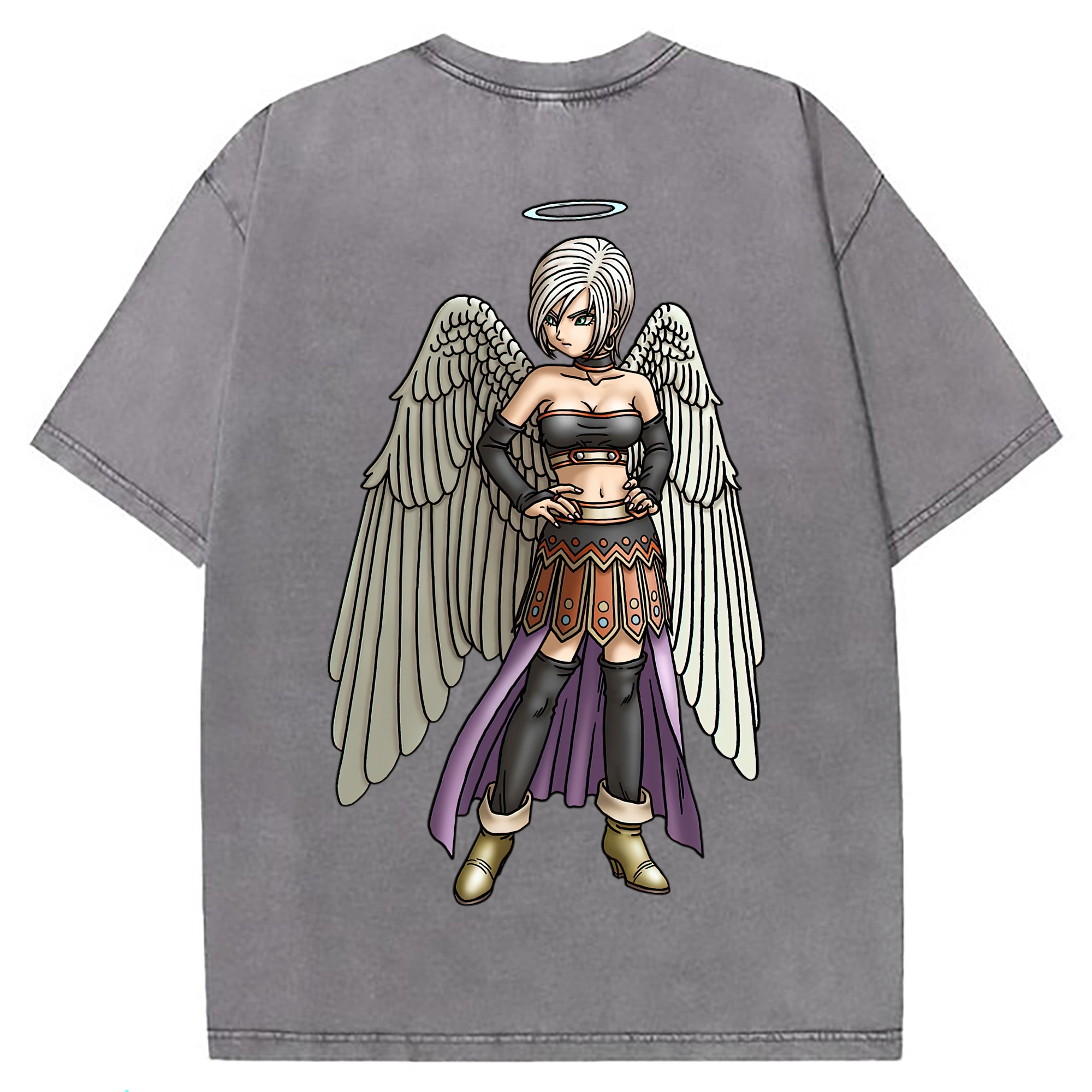 （画像用） ドラゴンクエスト Doragon Kuesuto Dragon Quest 綿100% ヴィンテージ風 半袖Tシャツ（背面プリント）