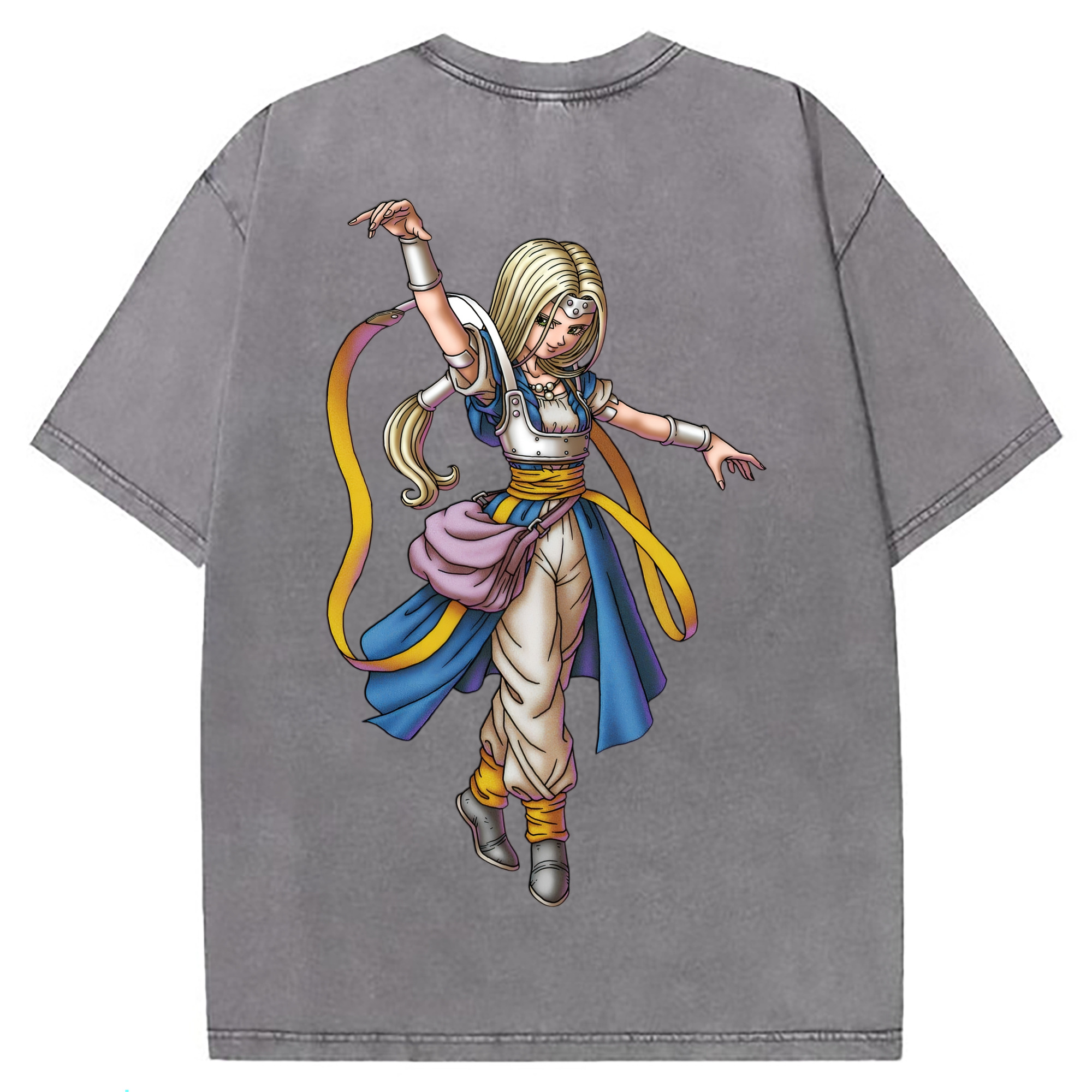 （画像用） ドラゴンクエスト Doragon Kuesuto Dragon Quest 綿100% ヴィンテージ風 半袖Tシャツ（背面プリント）