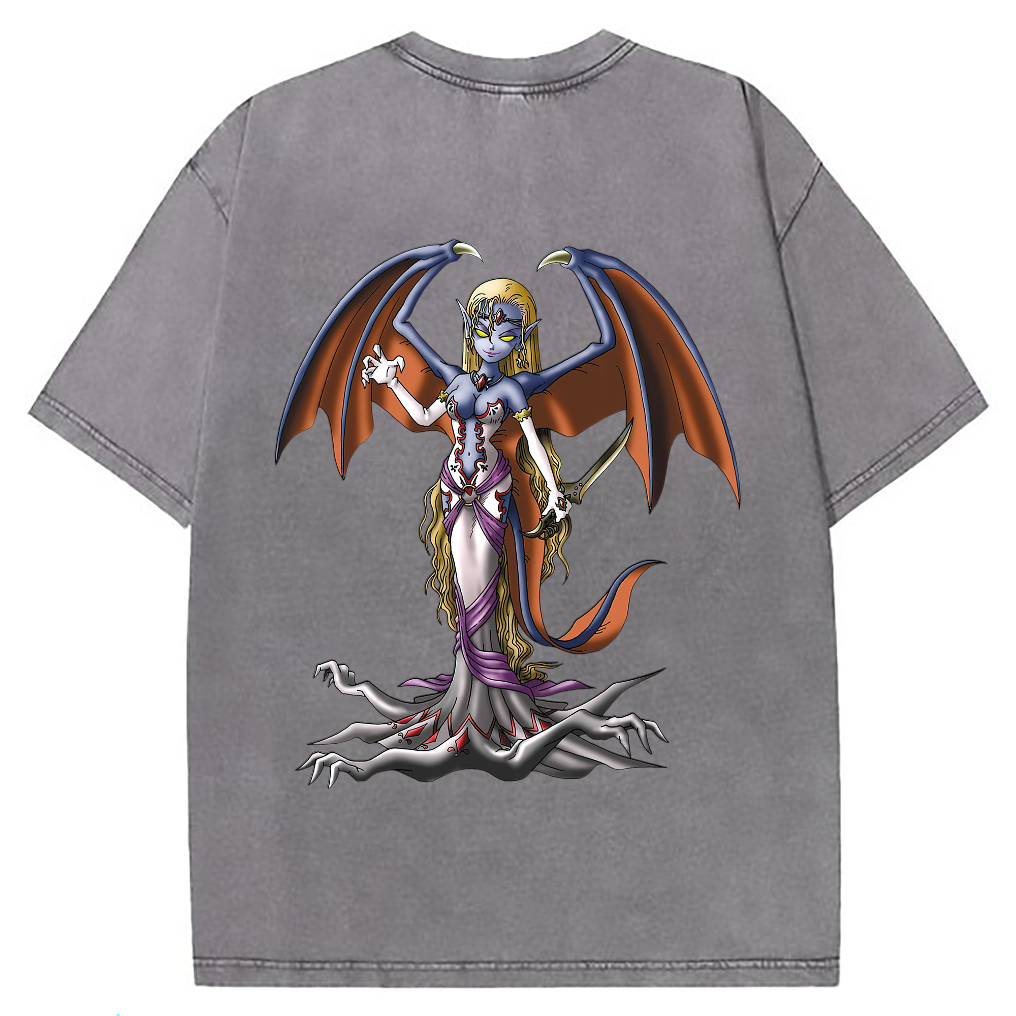 （画像用） ドラゴンクエスト Doragon Kuesuto Dragon Quest 綿100% ヴィンテージ風 半袖Tシャツ（背面プリント）