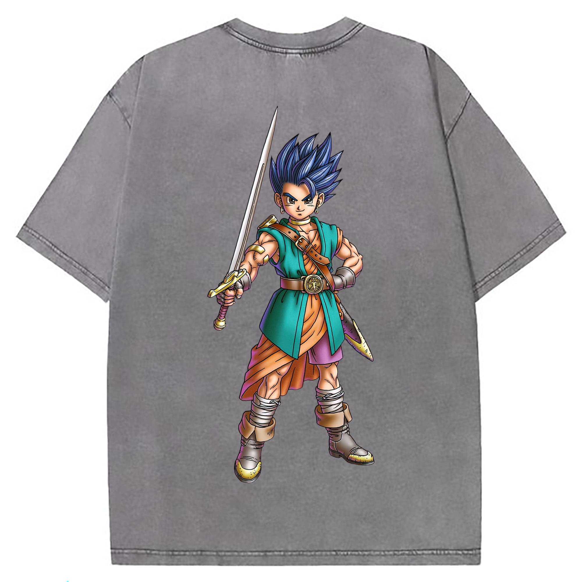 （画像用） ドラゴンクエスト Doragon Kuesuto Dragon Quest 綿100% ヴィンテージ風 半袖Tシャツ（背面プリント）