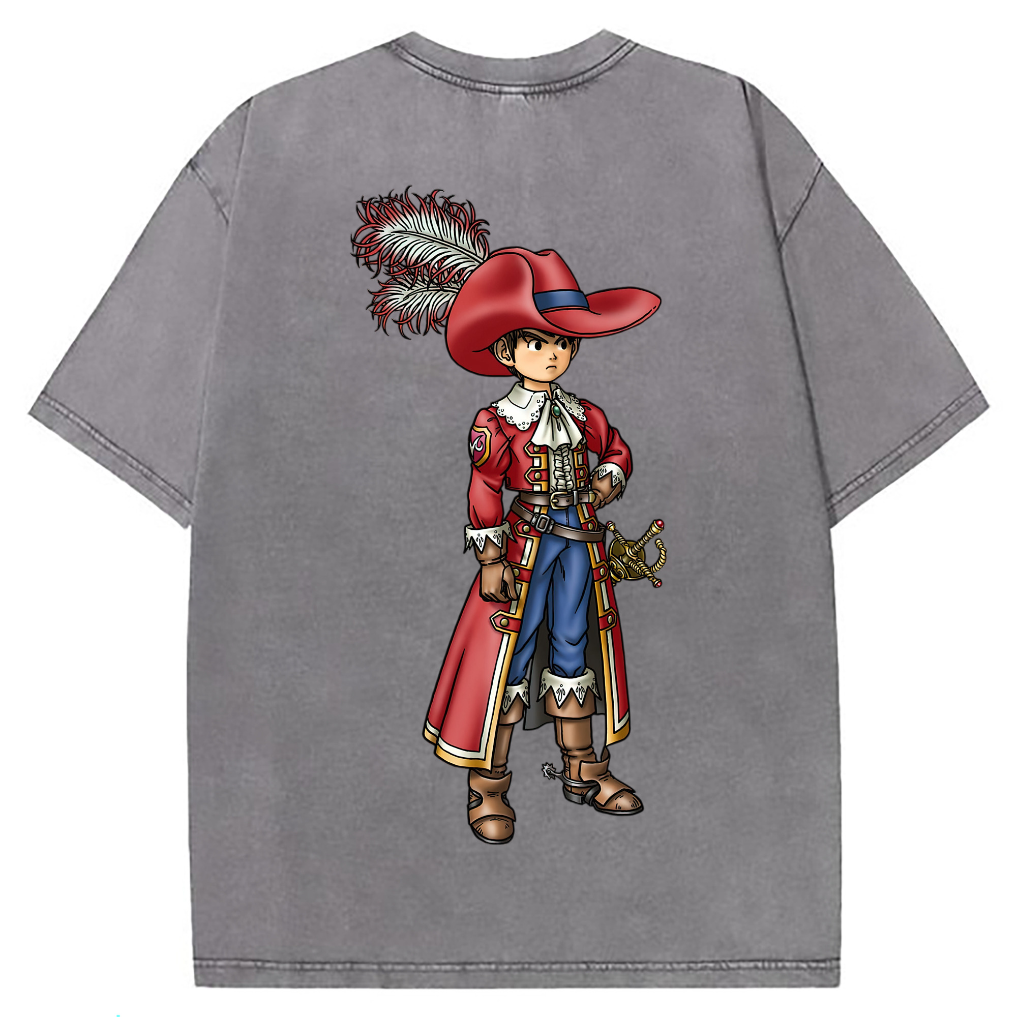 （画像用） ドラゴンクエスト Doragon Kuesuto Dragon Quest 綿100% ヴィンテージ風 半袖Tシャツ（背面プリント）